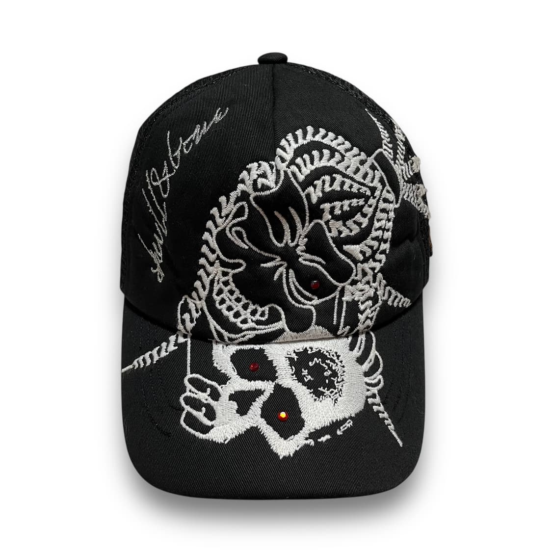 Skull & Bone 펑크 자수 레드 스터드 메쉬캡 상품이미지3