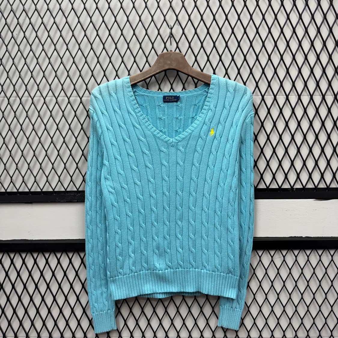 폴로 랄프로렌 케이블 니트 옐로우 포니 포인트 스카이블루 상품이미지1