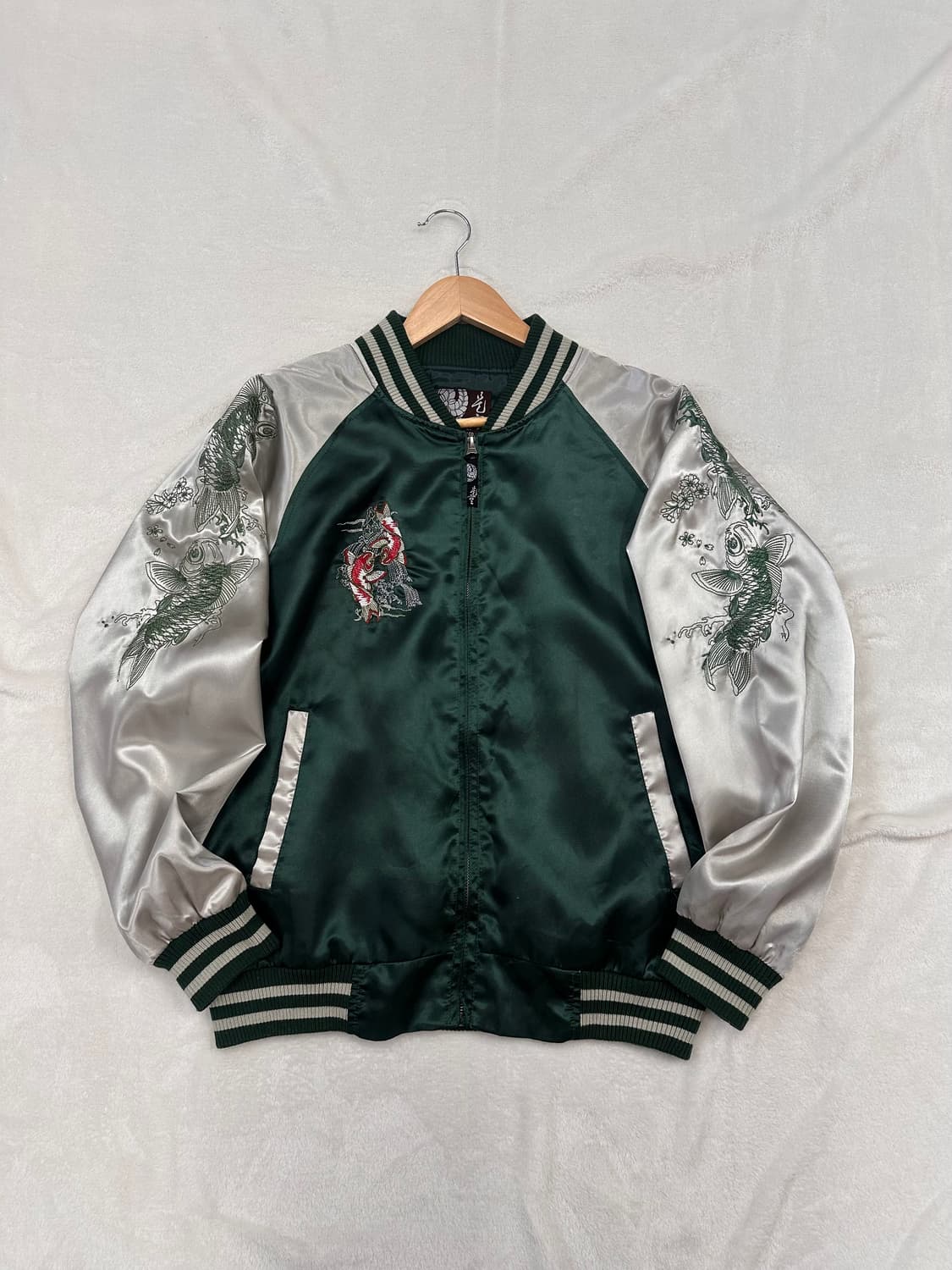 (L)JPN 비단잉어 고퀄 자수 스카잔 딥그린 상품이미지3