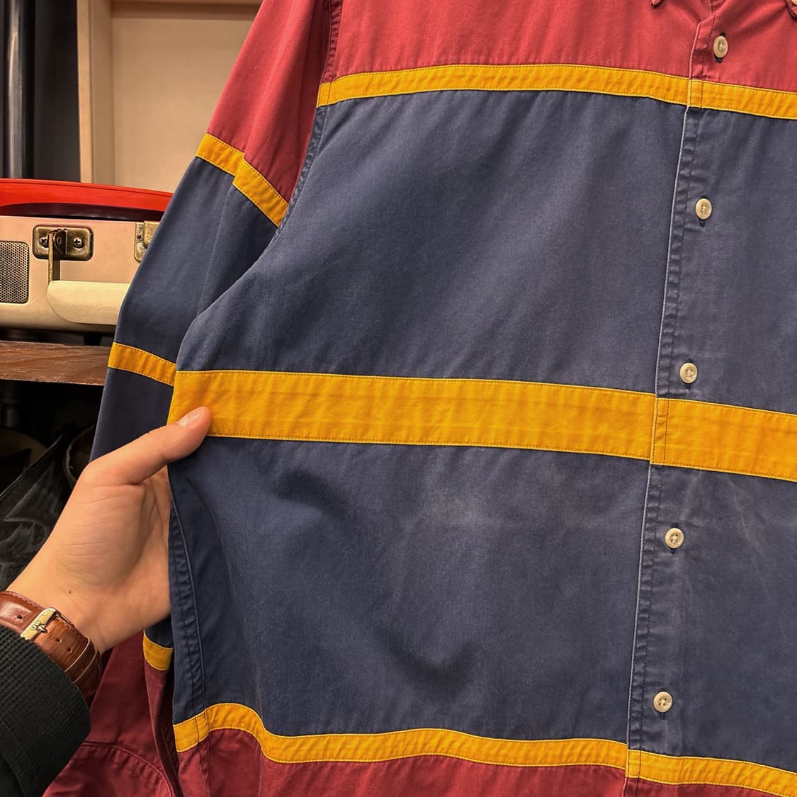 90s 타미힐피거 올드스쿨 컬러블럭 크레스트 와펜 코튼셔츠 N1035 상품이미지6