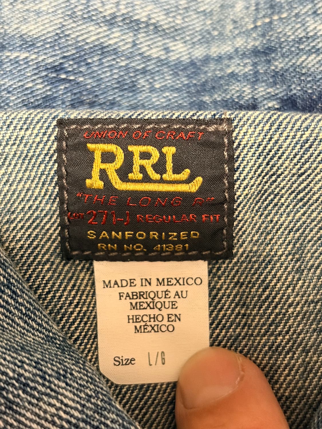 RRL 더블알엘 LOT271 인디고 데님 자켓 리랜드 워시 L 상품이미지3
