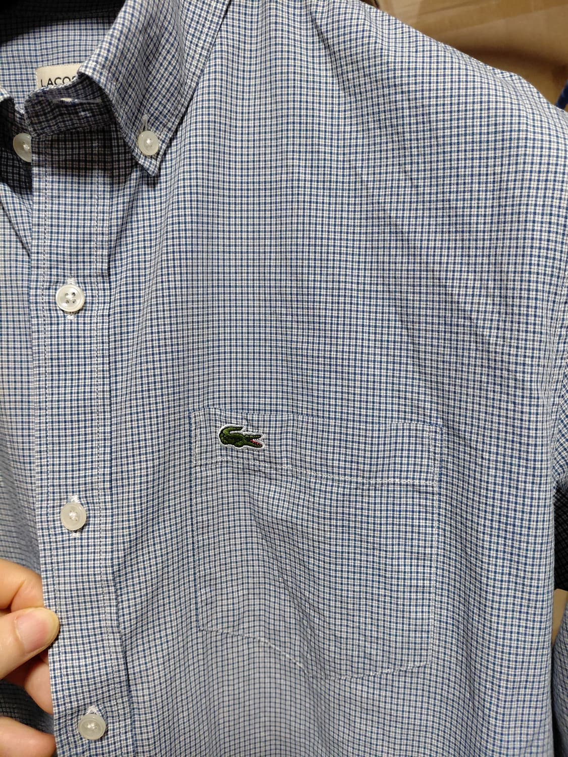 [라코스테]슬림핏 포플린 라이트블루 체크셔츠 42(105)사이즈 상품이미지5