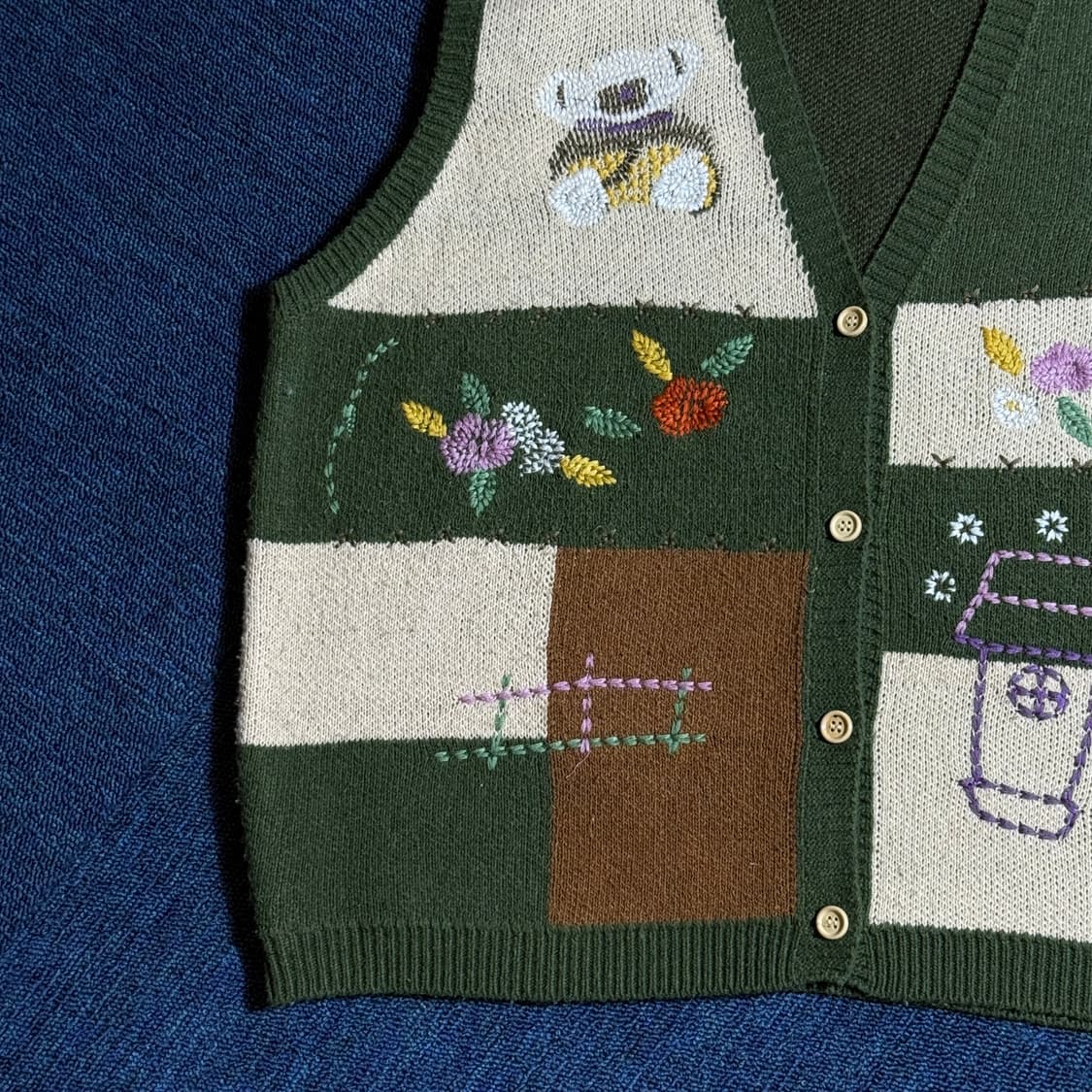 빈티지 꽈배기 니트 자수 조끼 상품이미지3