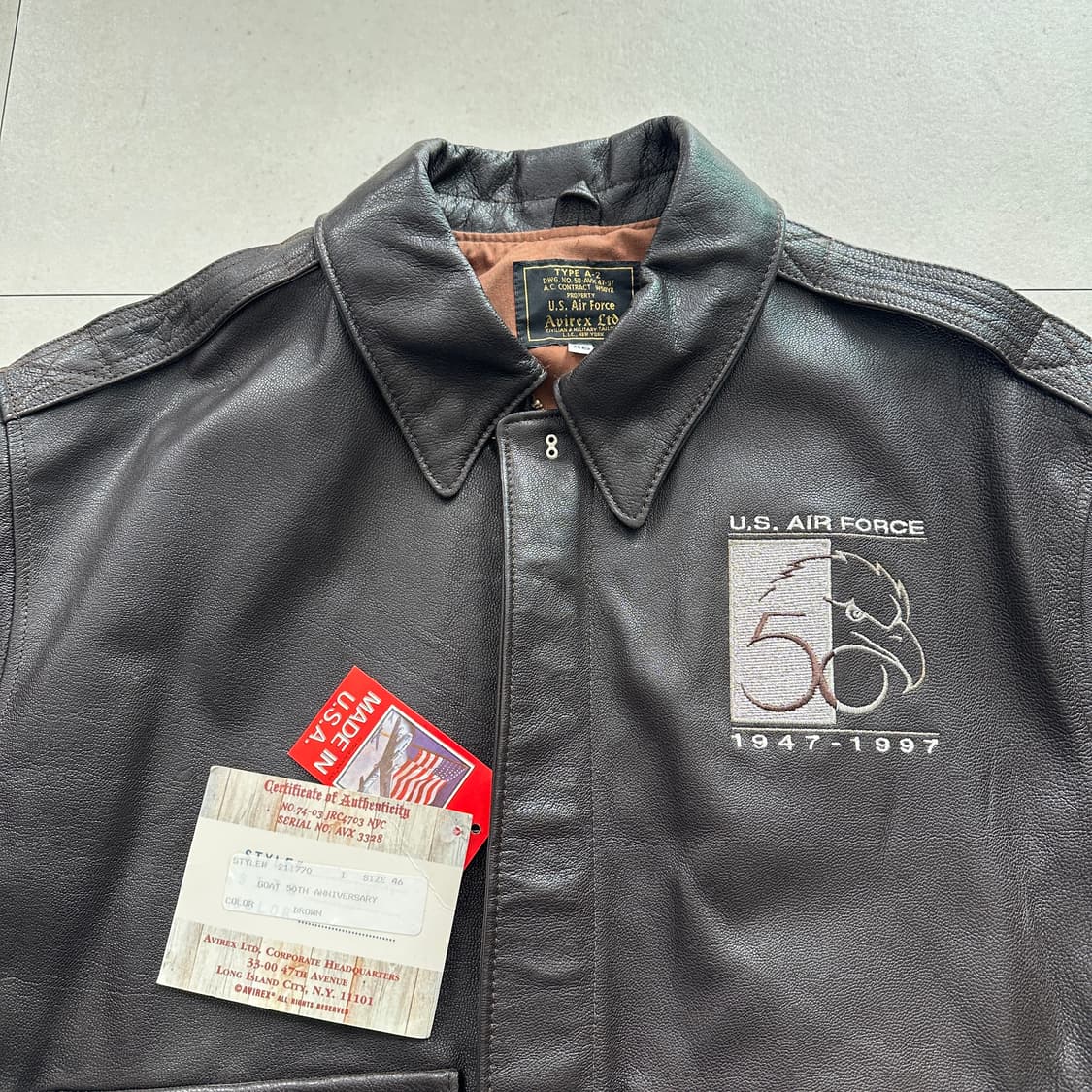 90s (데드스탁) 아비렉스 A-2 미공군 50주년 플라이트 가죽 자켓  상품이미지2