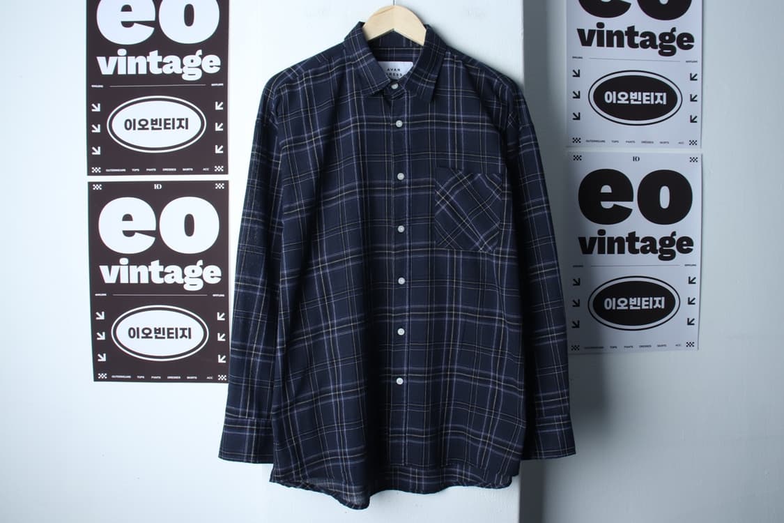 (XL-2XL) 어반드레스 셔츠 남방 체크 네이비 아메카지-H32655 상품이미지2