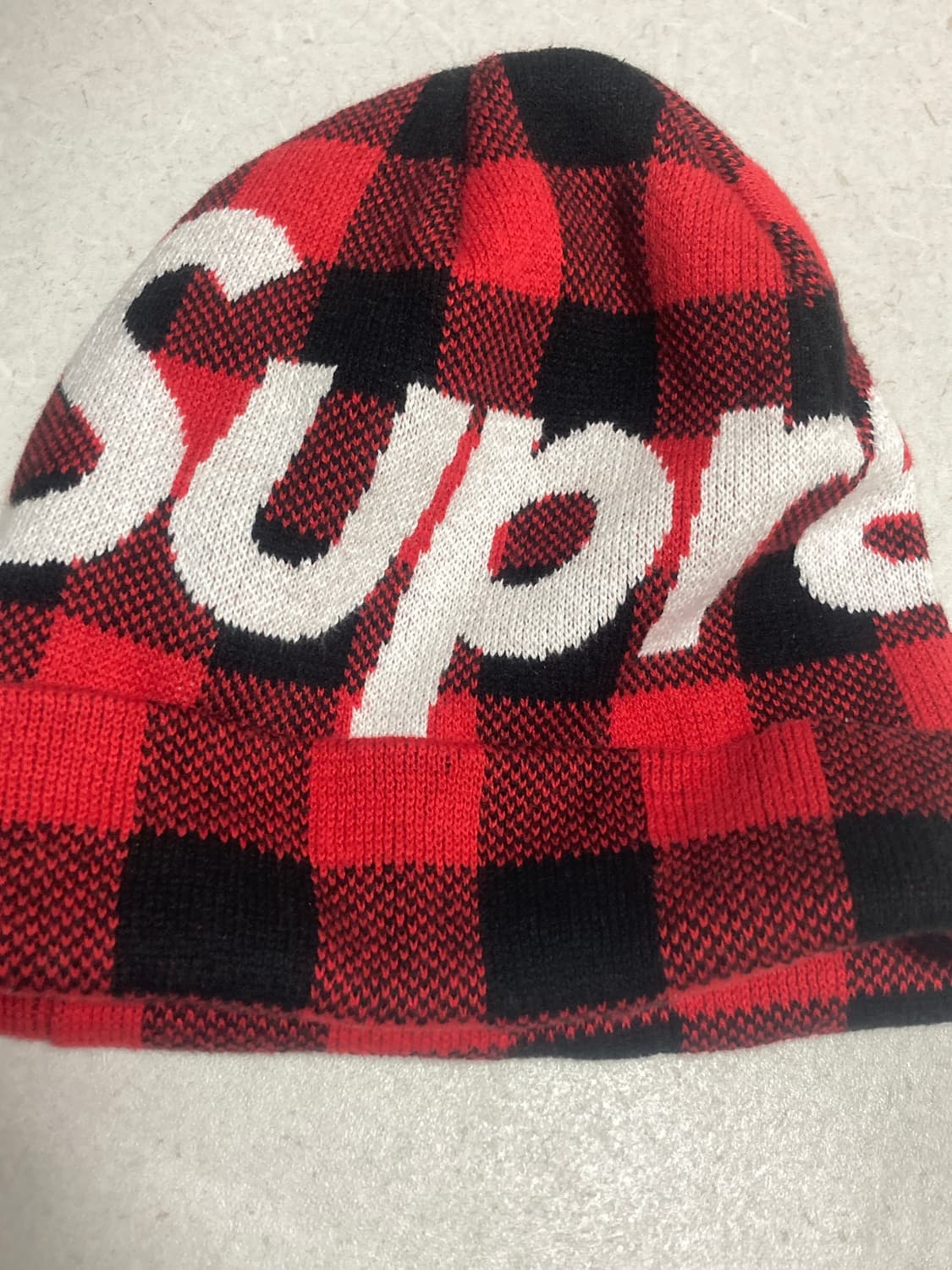 슈프림 빅 로고 비니 체크 레드 상품이미지3