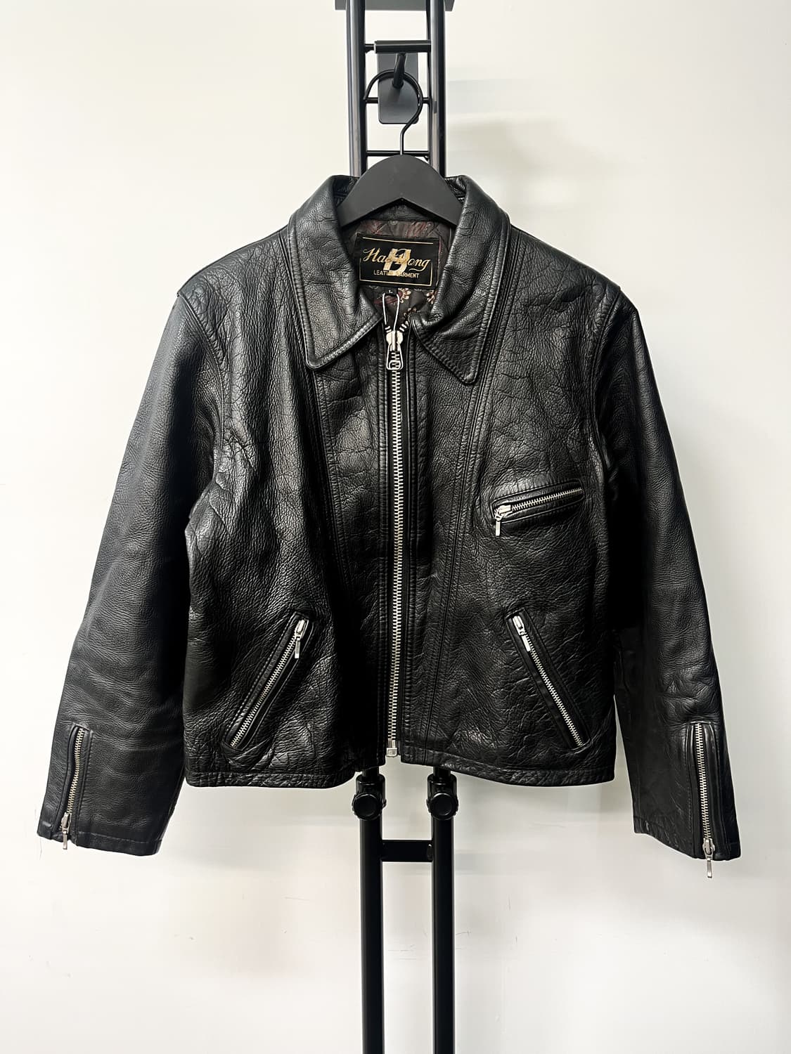 Hae Dong 90's 크롭 카우 레더 자켓 상품이미지1