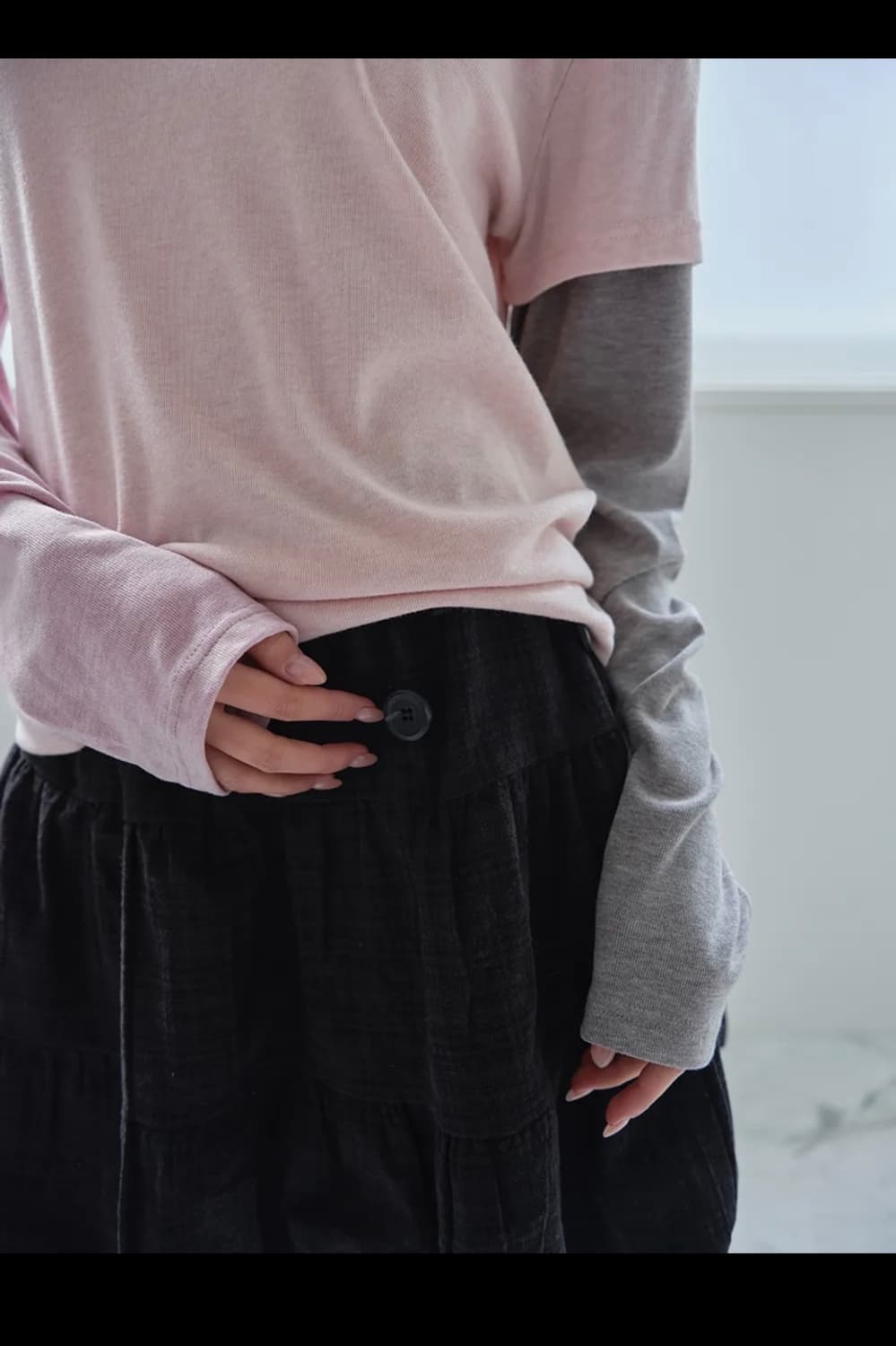 무음 투웨이 버튼 셔링 스커트 상품이미지6