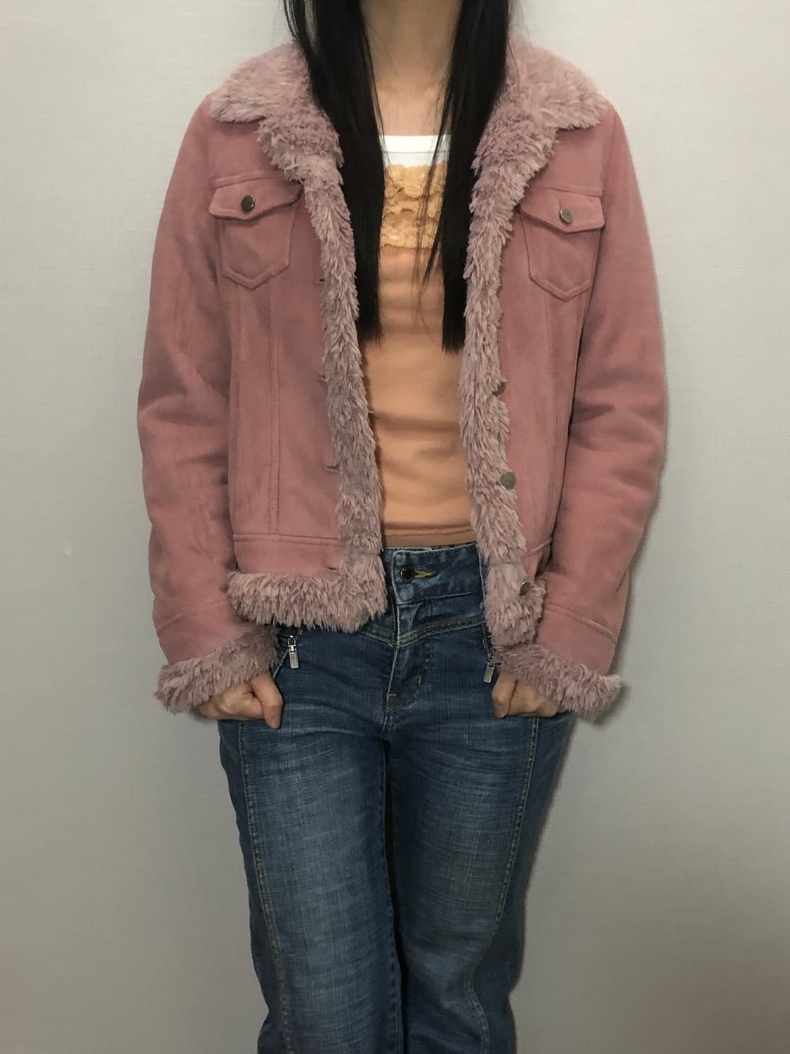빈티지 핑크 스웨이드 퍼 자켓 상품이미지1