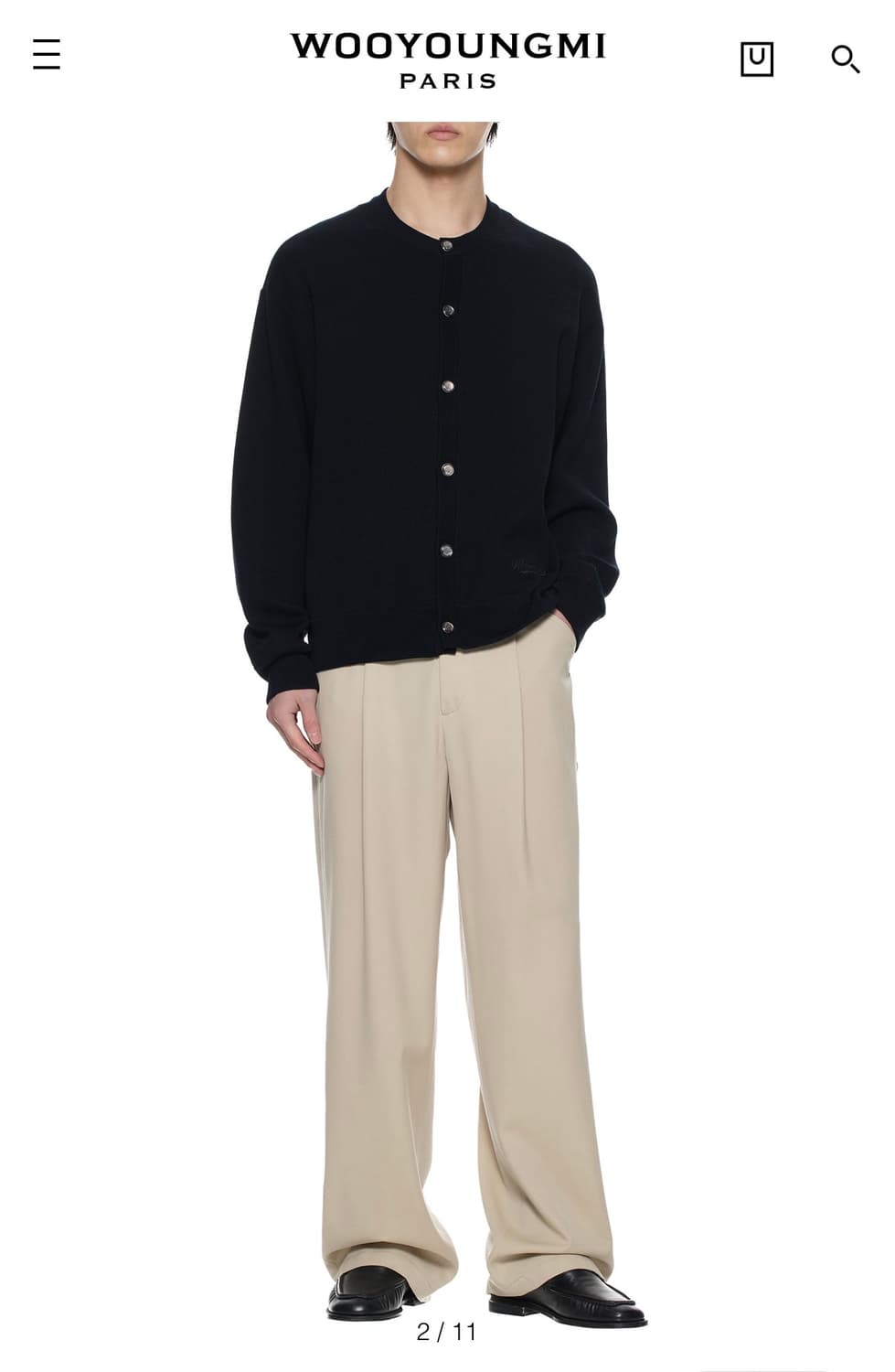 우영미 블랙 라운드넥 울 가디건 니트 46 상품이미지1