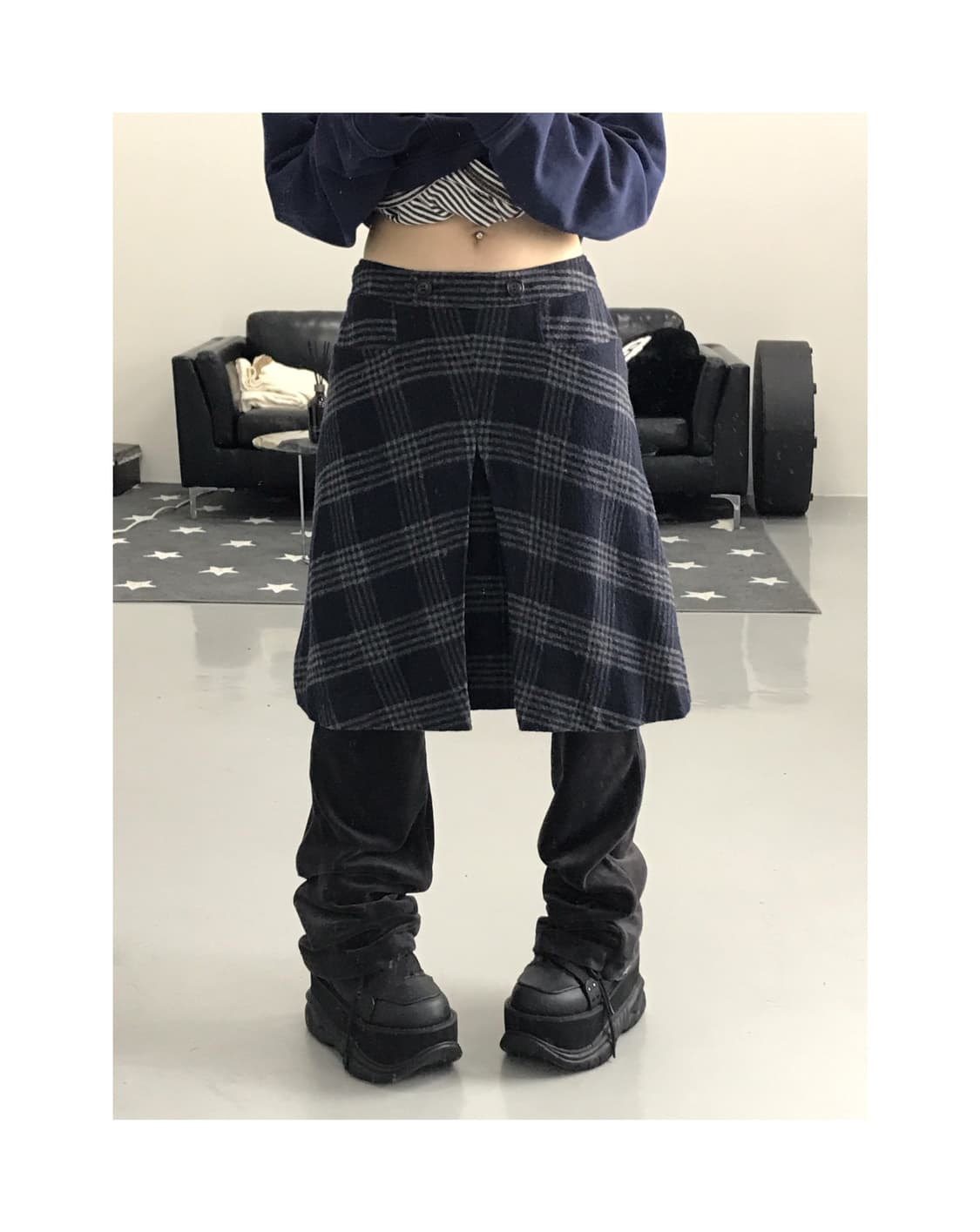 Beams Wool Checked Midi Skirts 상품이미지1