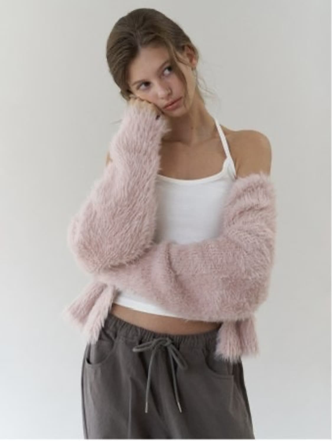 헤더먼트 테디가디건 핑크 상품이미지1