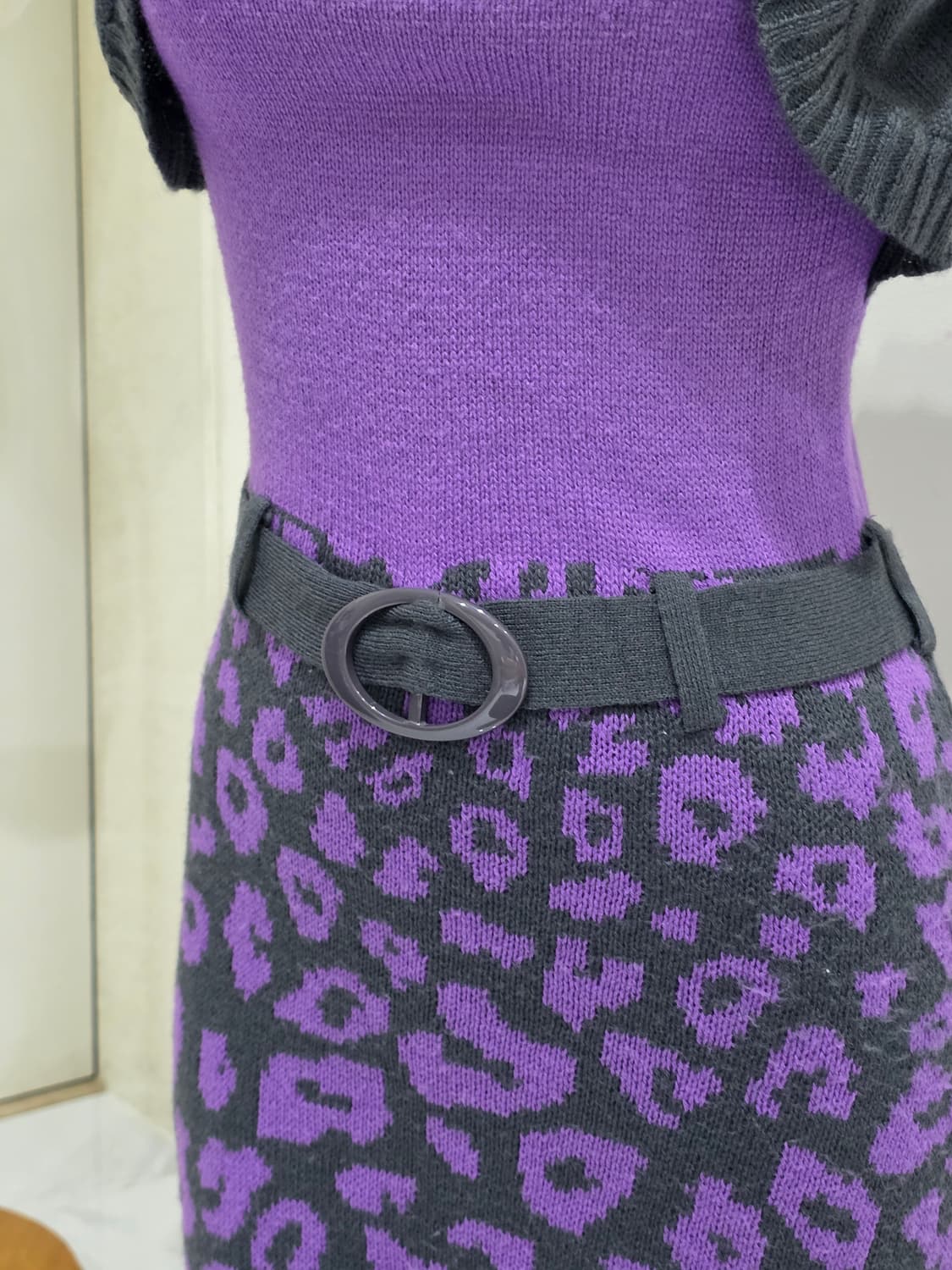 미국빈티지)퍼플 오네갸루st dia깔 호피레오파드니트벨트볼레로원피스y2k 상품이미지5