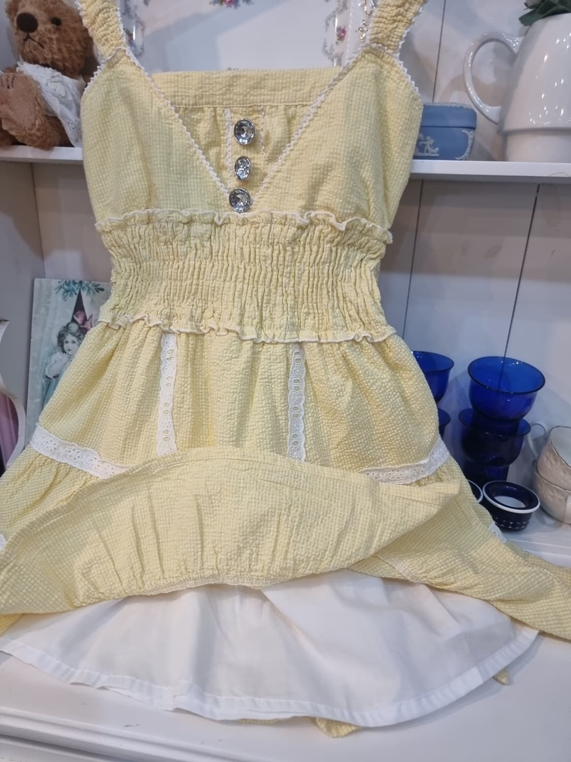 Tralala(트라라라) 하트버튼 프릴 리본백 리본원피스 상품이미지5