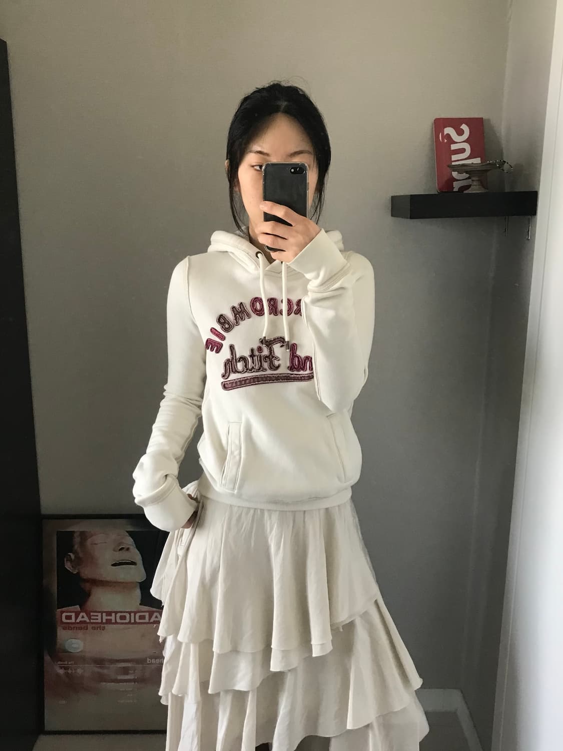 아베크롬비 자수로고 화이트 후드티 상품이미지4