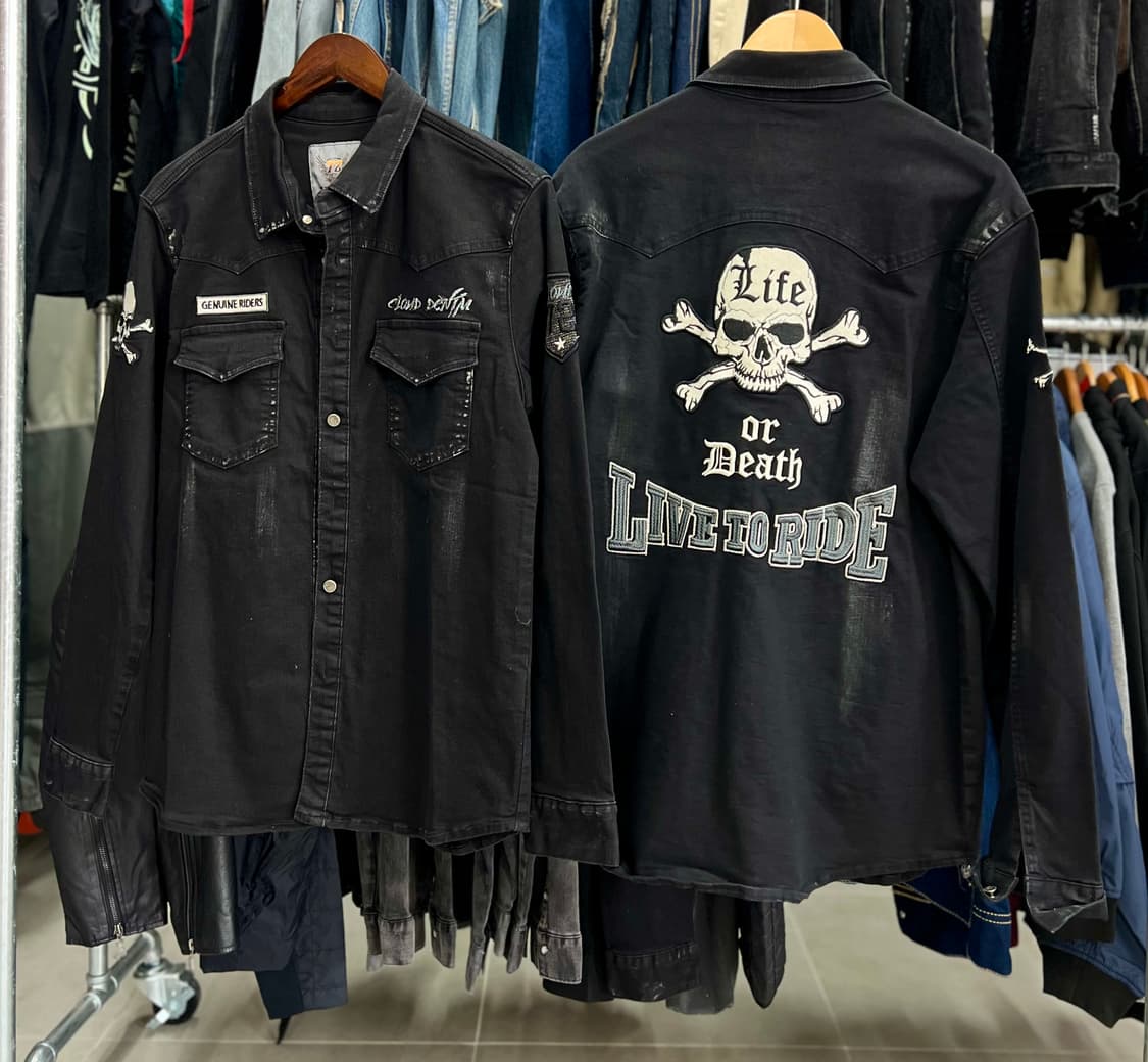 블랙실버 스컬자수 스판블랙 남방  상품이미지7