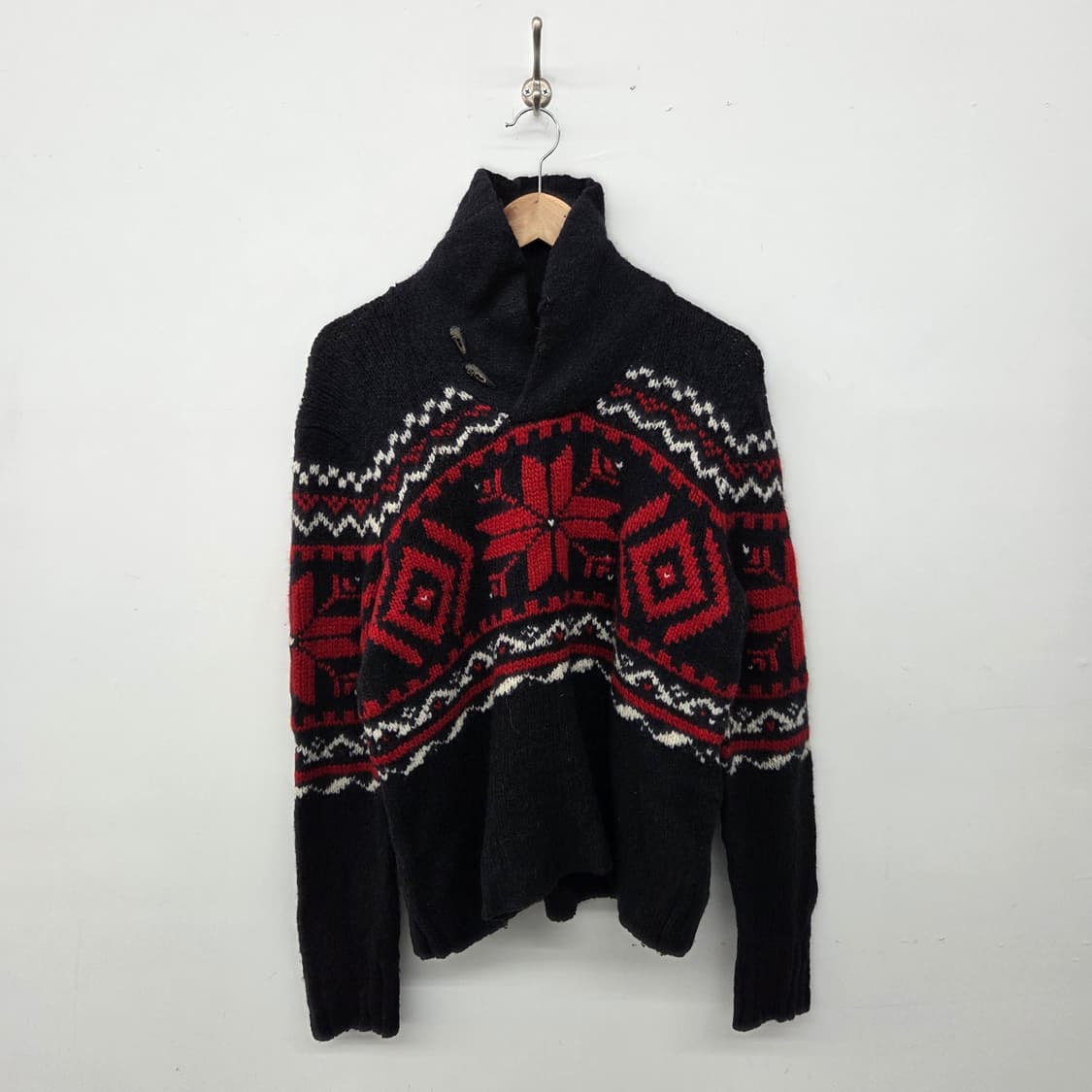 폴로랄프로렌 빈티지 패턴 니트 가디건 블랙/레드 남/M 상품이미지1