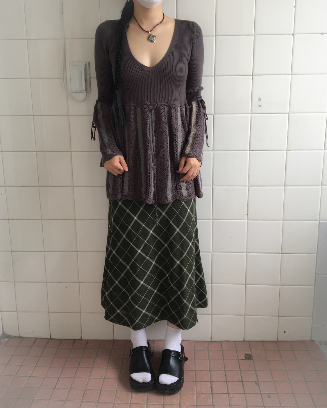 Check pattern long skirt 상품이미지5