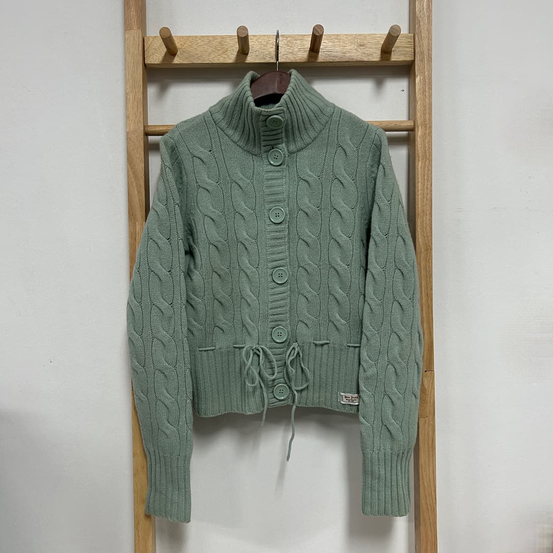 폴로 진스 램스울 꽈배기 버튼 니트 가디건 민트 상품이미지2