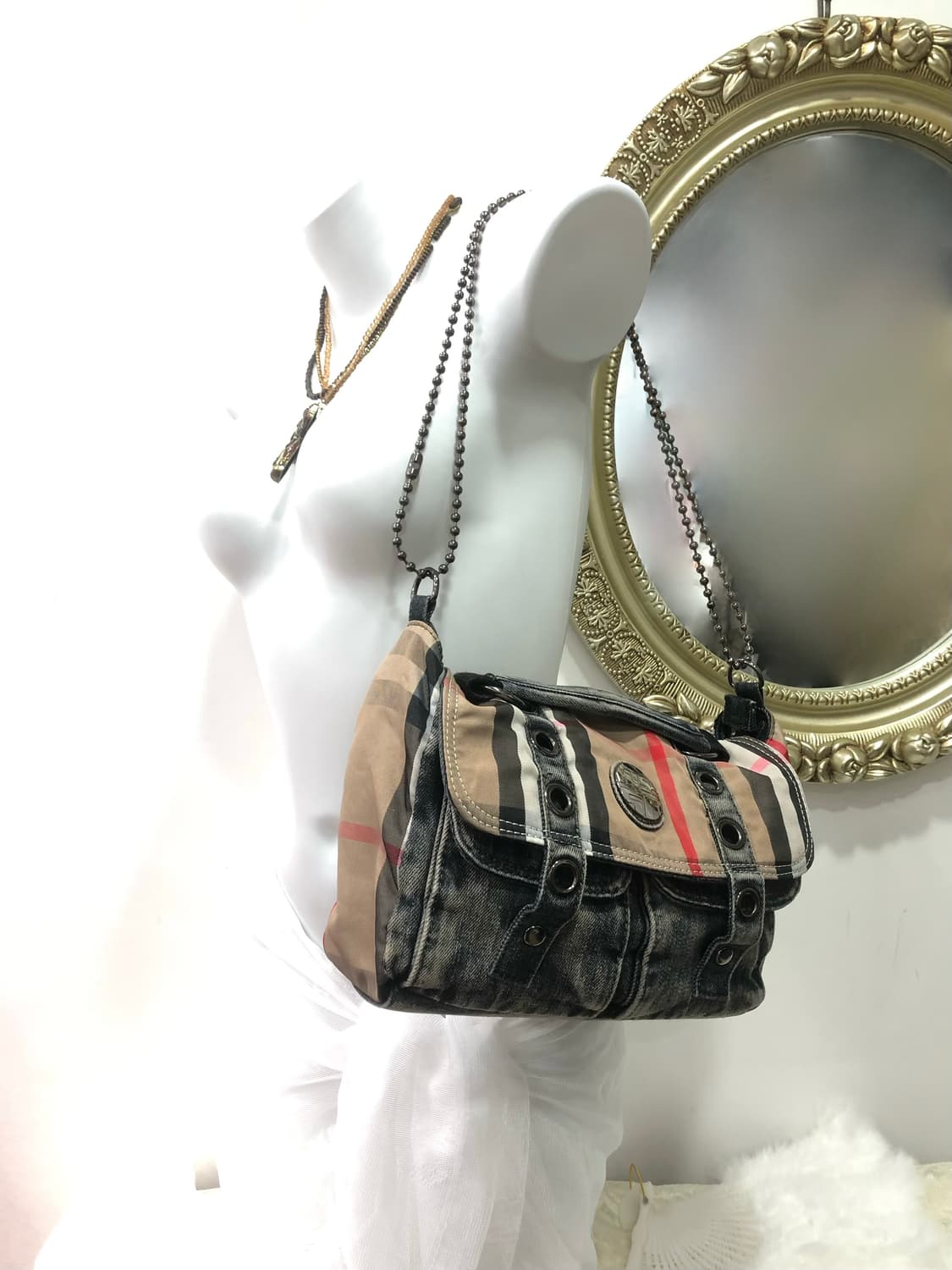 check pattern denim two pocket 숄더백  상품이미지2