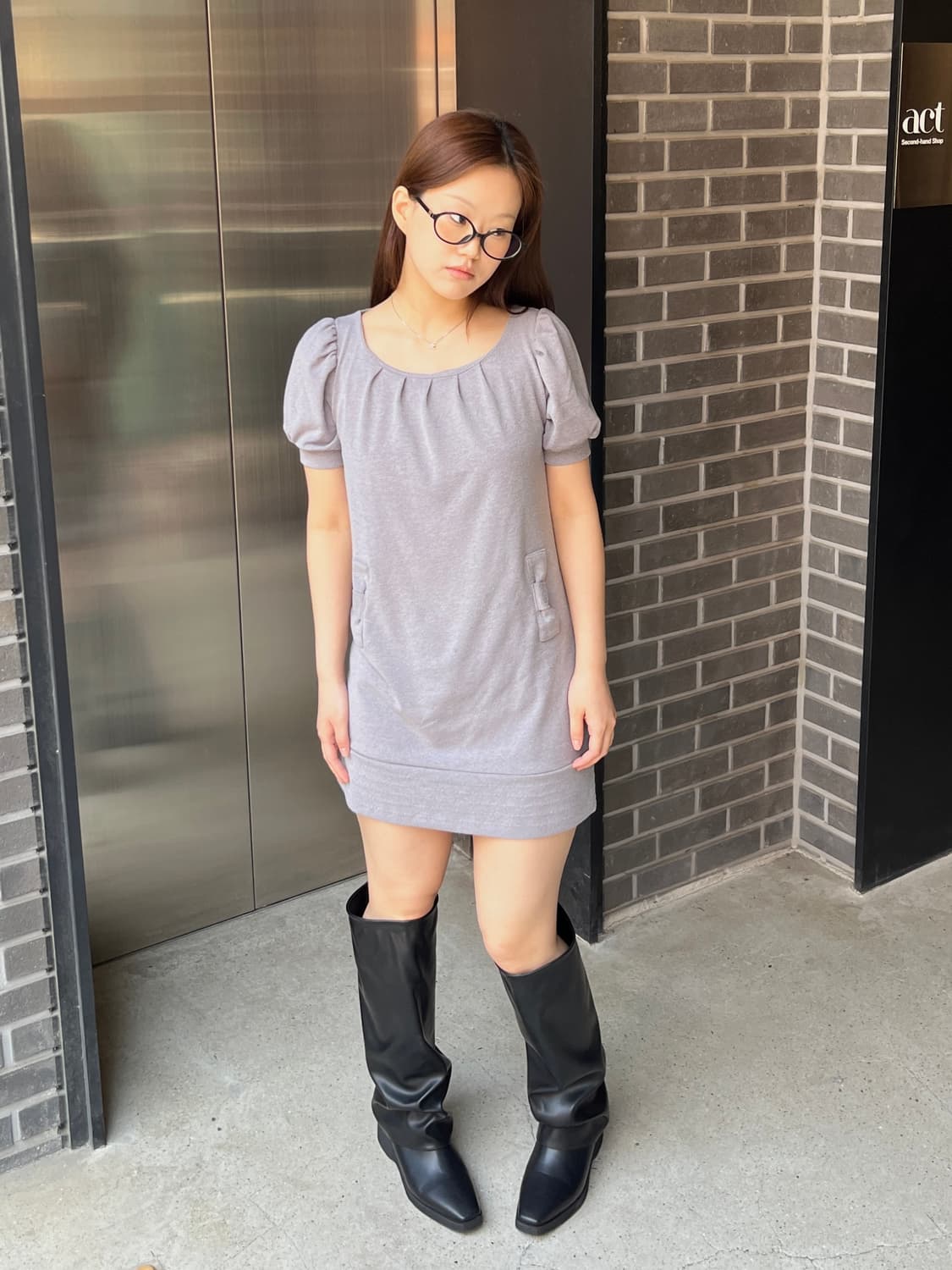 Chrif 리본 장식 원피스 그레이 상품이미지4