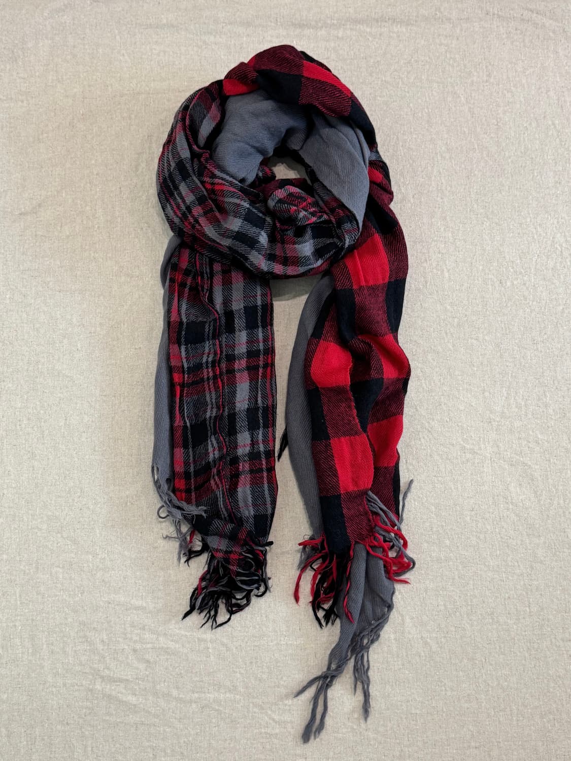 요지야마모토 체크 레이어드 울 머플러 상품이미지1