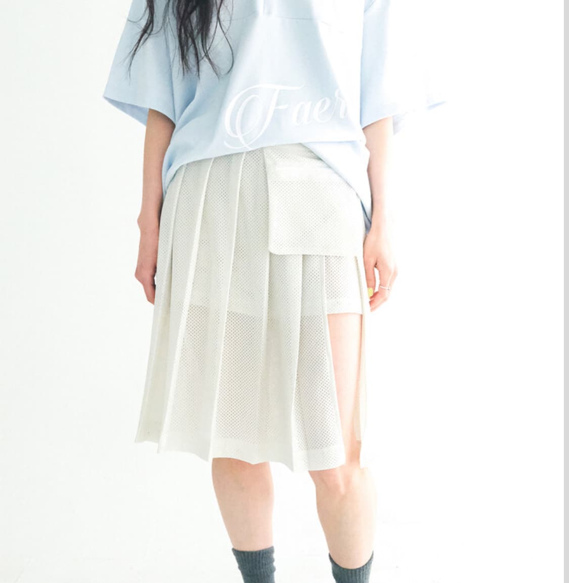 mesh pocket pleats skirt pants (cream) 상품이미지1