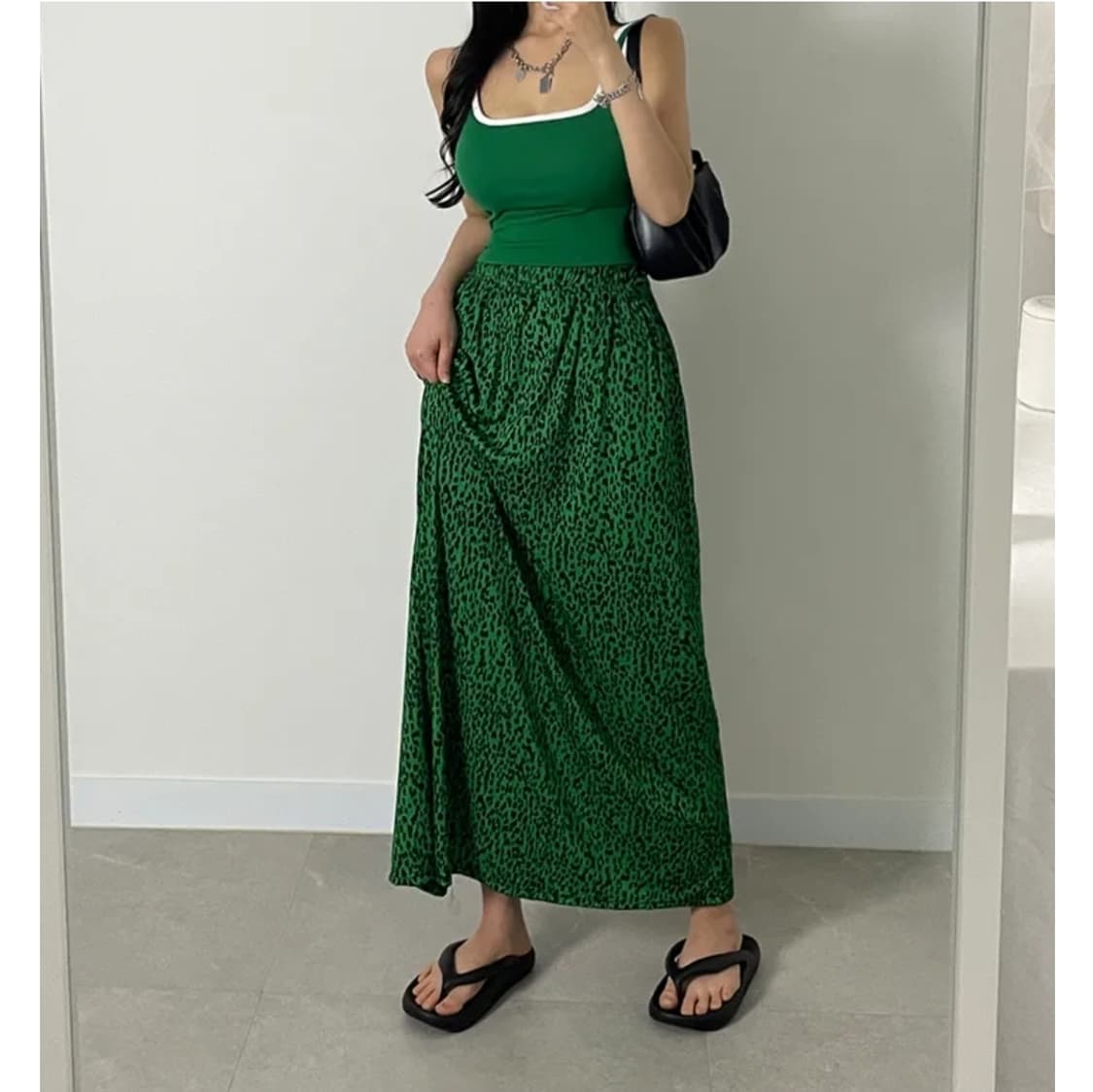 초록 레오파드 밴딩 롱스커트 상품이미지2