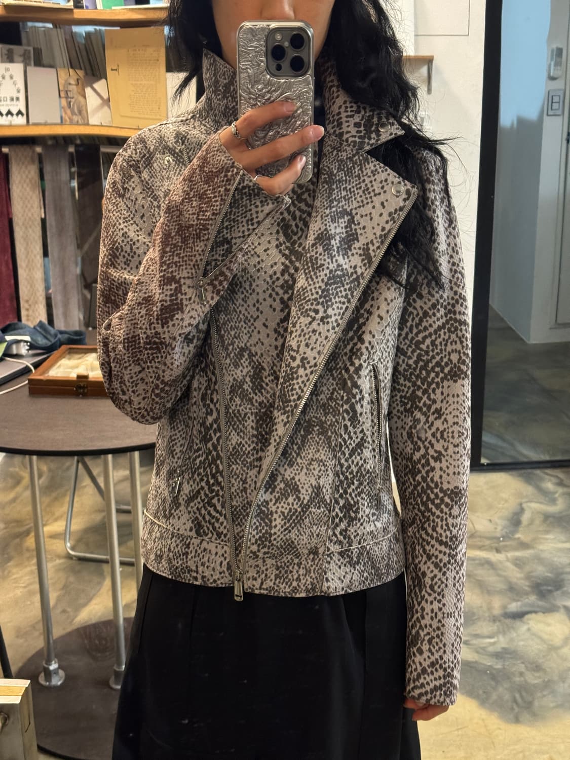 레오파드 하이넥 라이더 자켓 상품이미지4