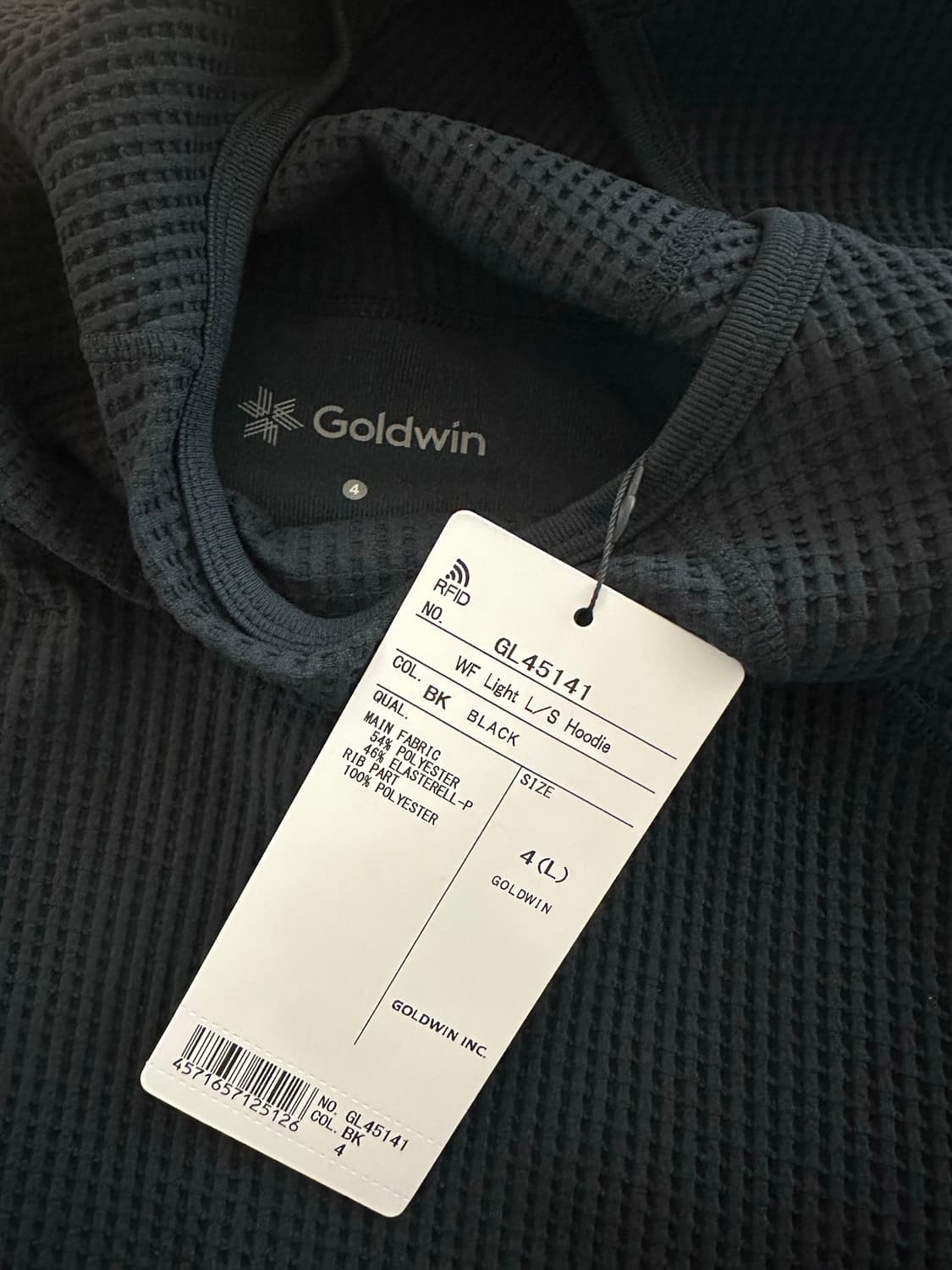 Goldwin WF Light L/S 후드티 블랙 L 새상품.  상품이미지2