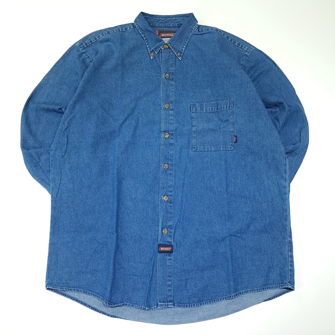 CL679 XL 디키즈 90s 코튼 버튼다운 중청 데님셔츠 남방 상품이미지1
