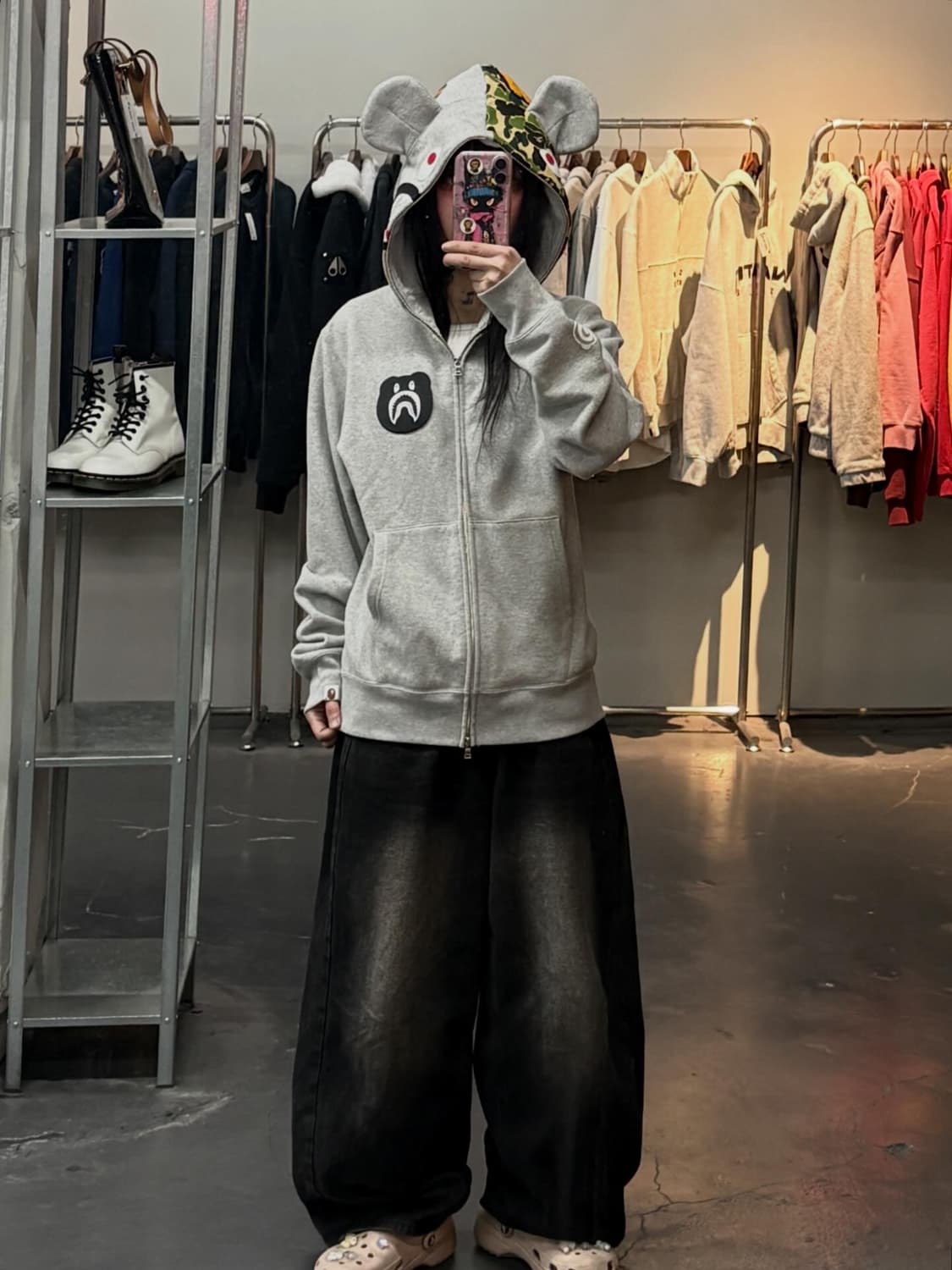 베이프 X 베어브릭 그린카모 샤크 후드집업 A3593 상품이미지1