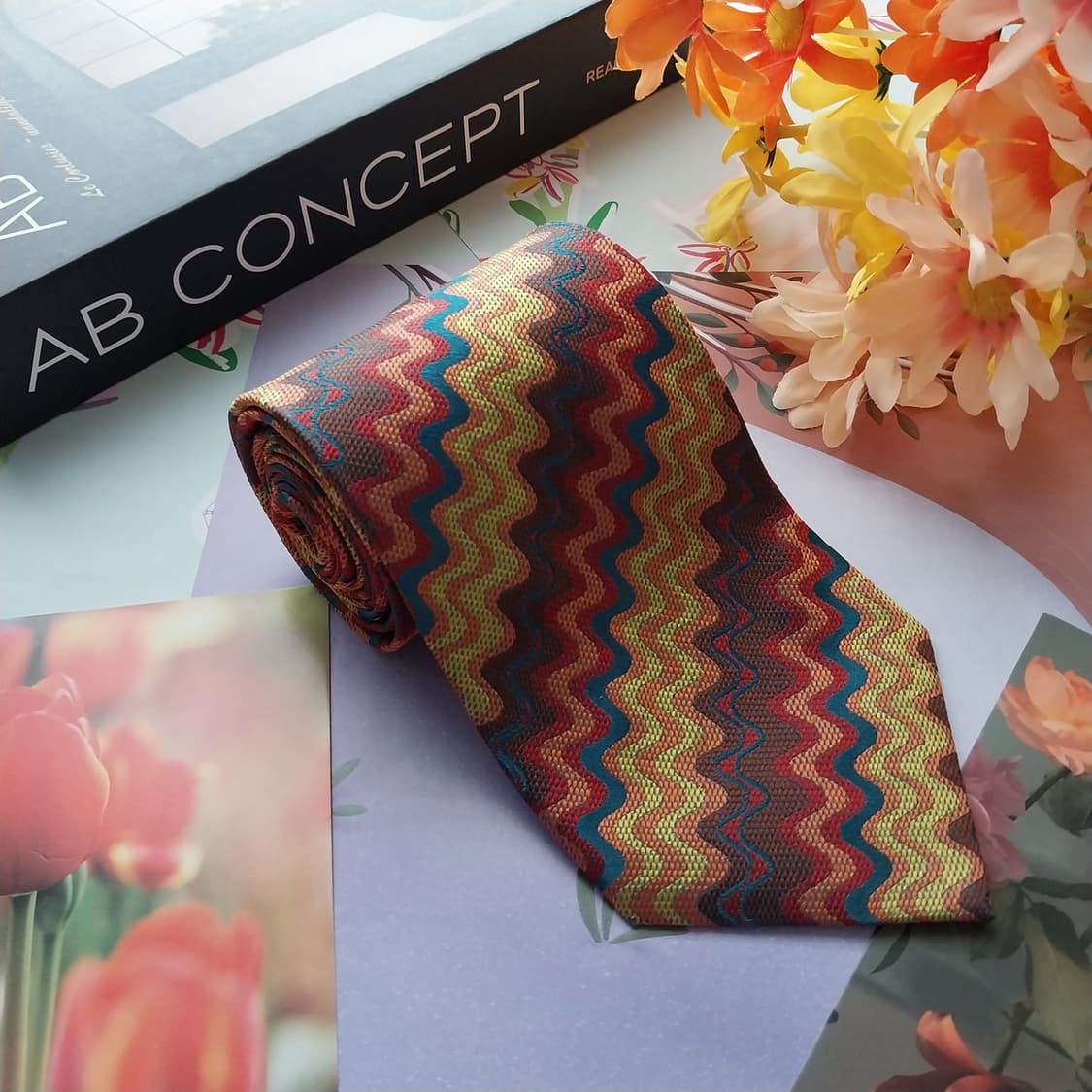 미쏘니 브라운 멀티 지그재그 패턴 넥타이 9.7cm A+등급 K2566 상품이미지4