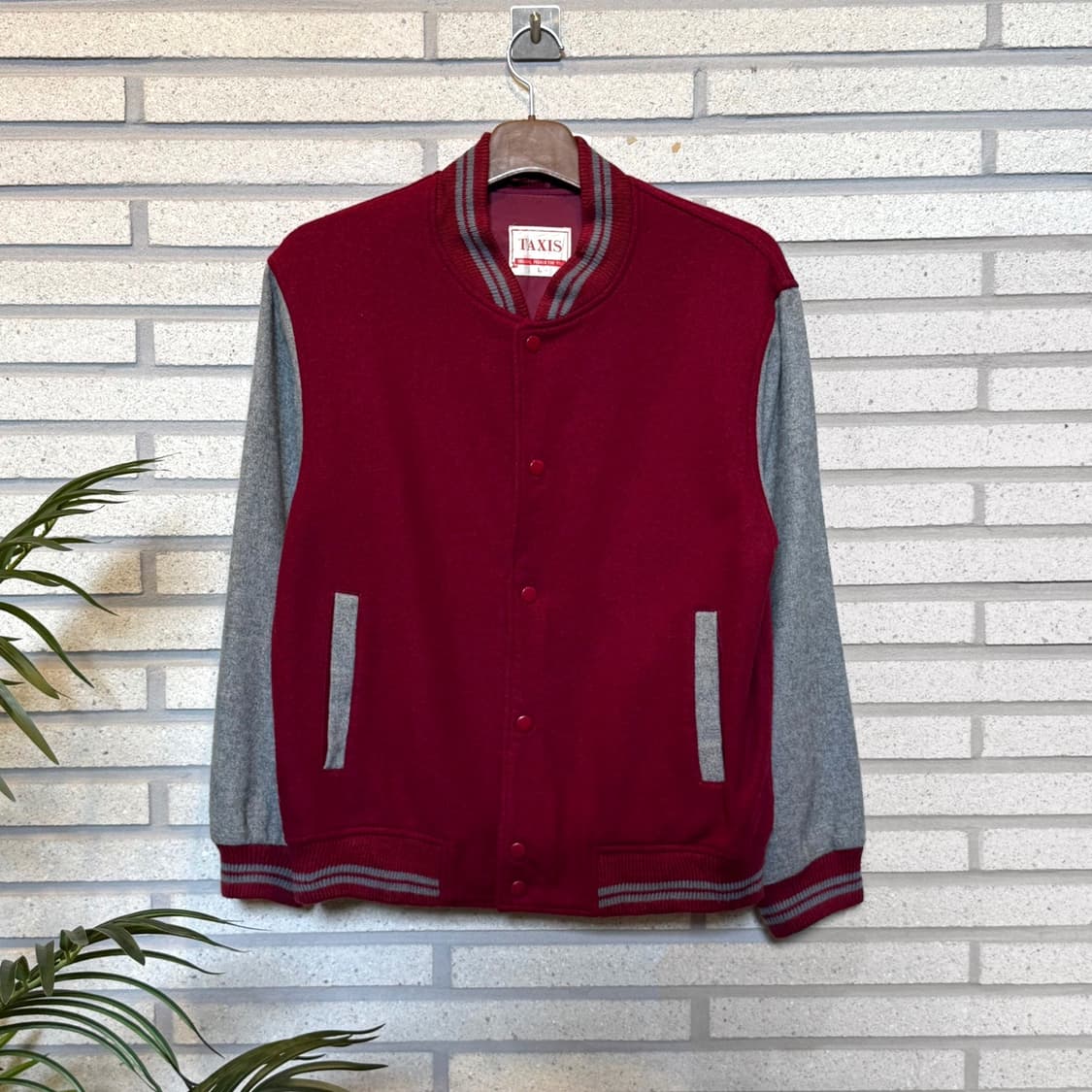 JPN VINTAGE 미니멀 울 바시티자켓 소매 배색 디테일 버건디 상품이미지1