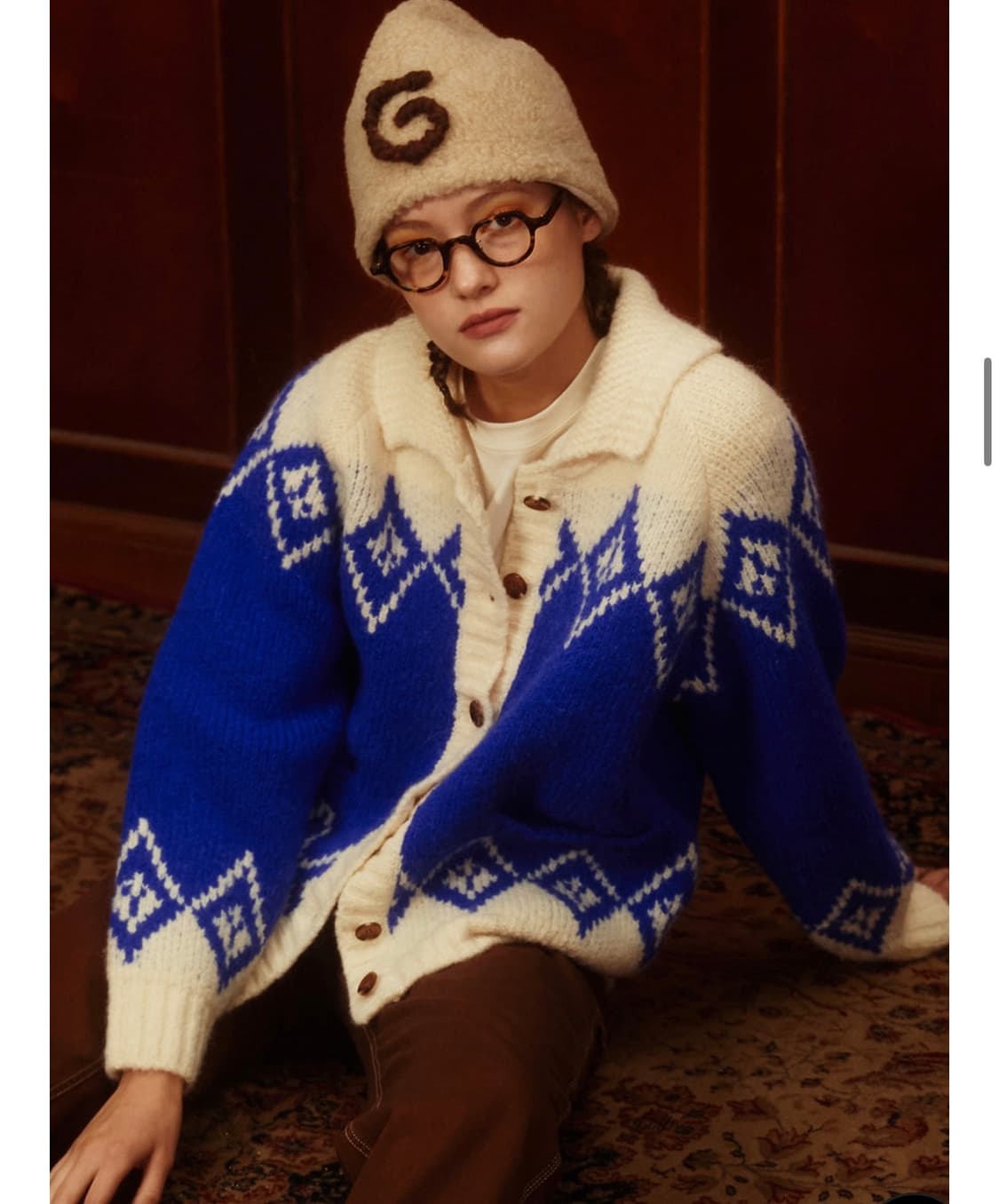 그린버터 노르딕 가디건 아이보리/블루 상품이미지1