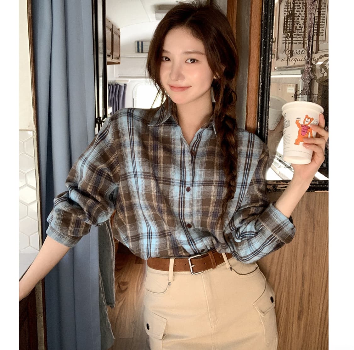 [새상품] 아뜨랑스 made 피치기모 체크셔츠 상품이미지6