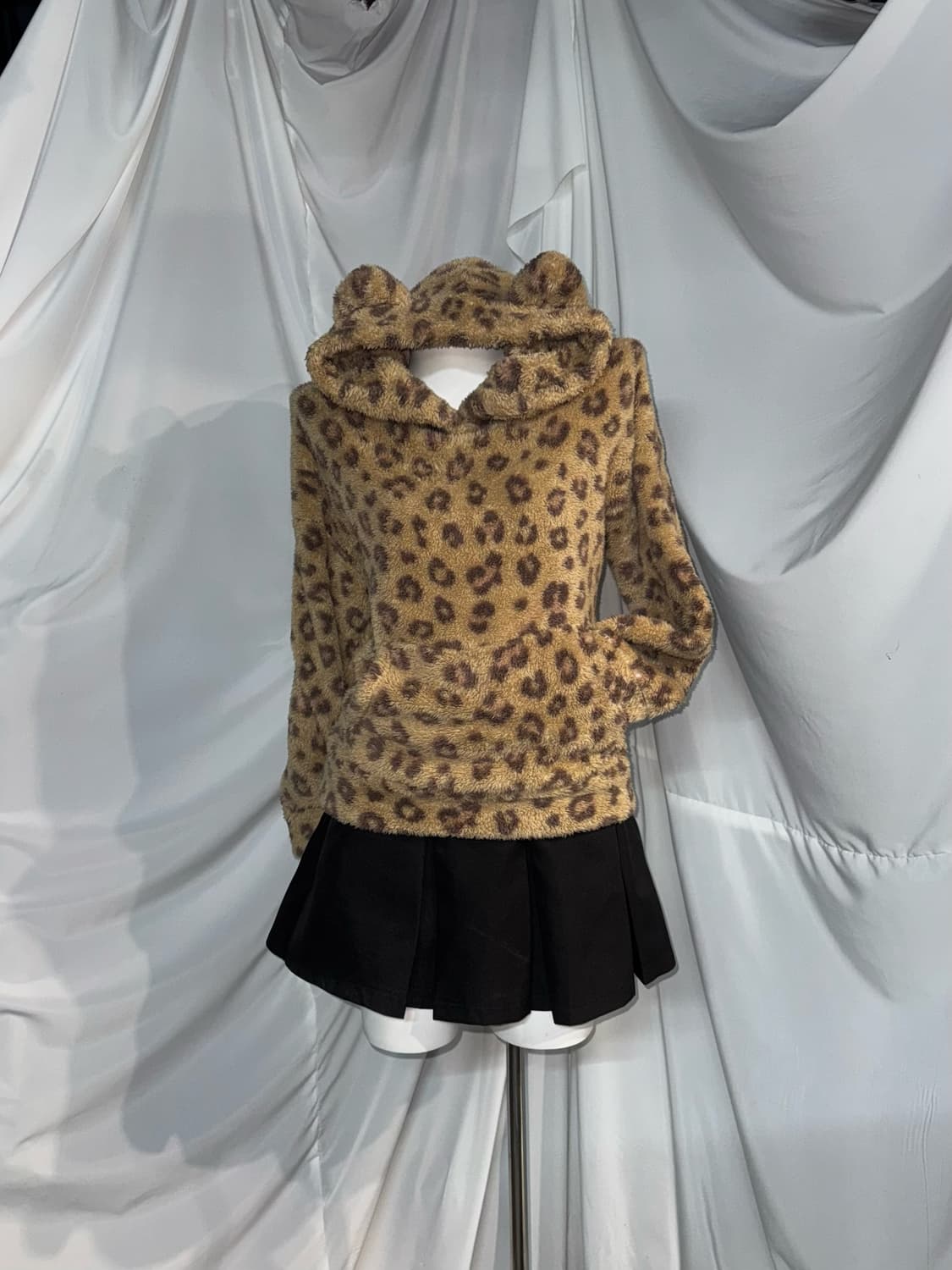 데일리 레오파드 곰돌이 후드 니혼진 갸루 코디세트  상품이미지3