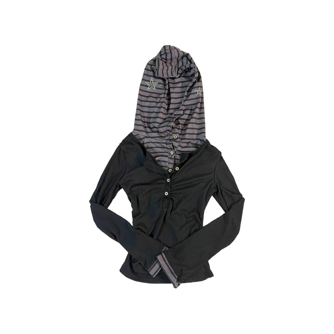 별 포인트 후드 단추 차콜 그레이 긴팔티 빈티지 상품이미지1