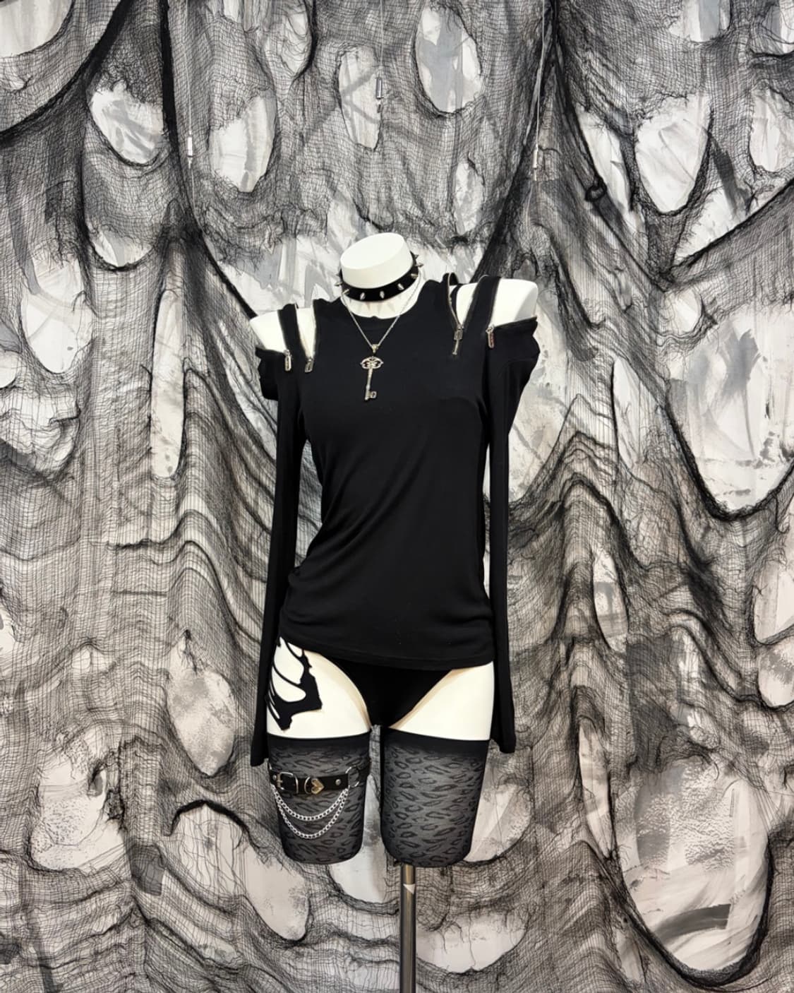 Y2K Gothic razor zipper detail sleeve 상품이미지1