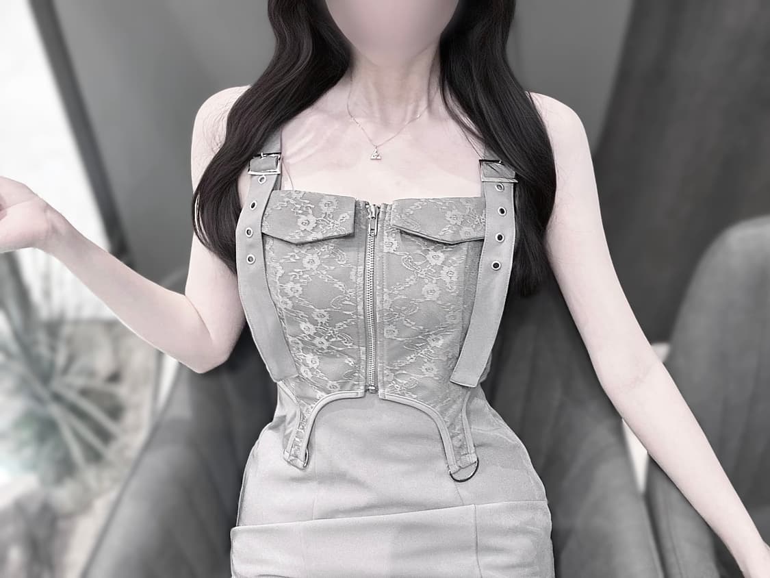 스나계 그레이 레이스 롱 원피스 연말 파티룩 오네갸루 상품이미지1