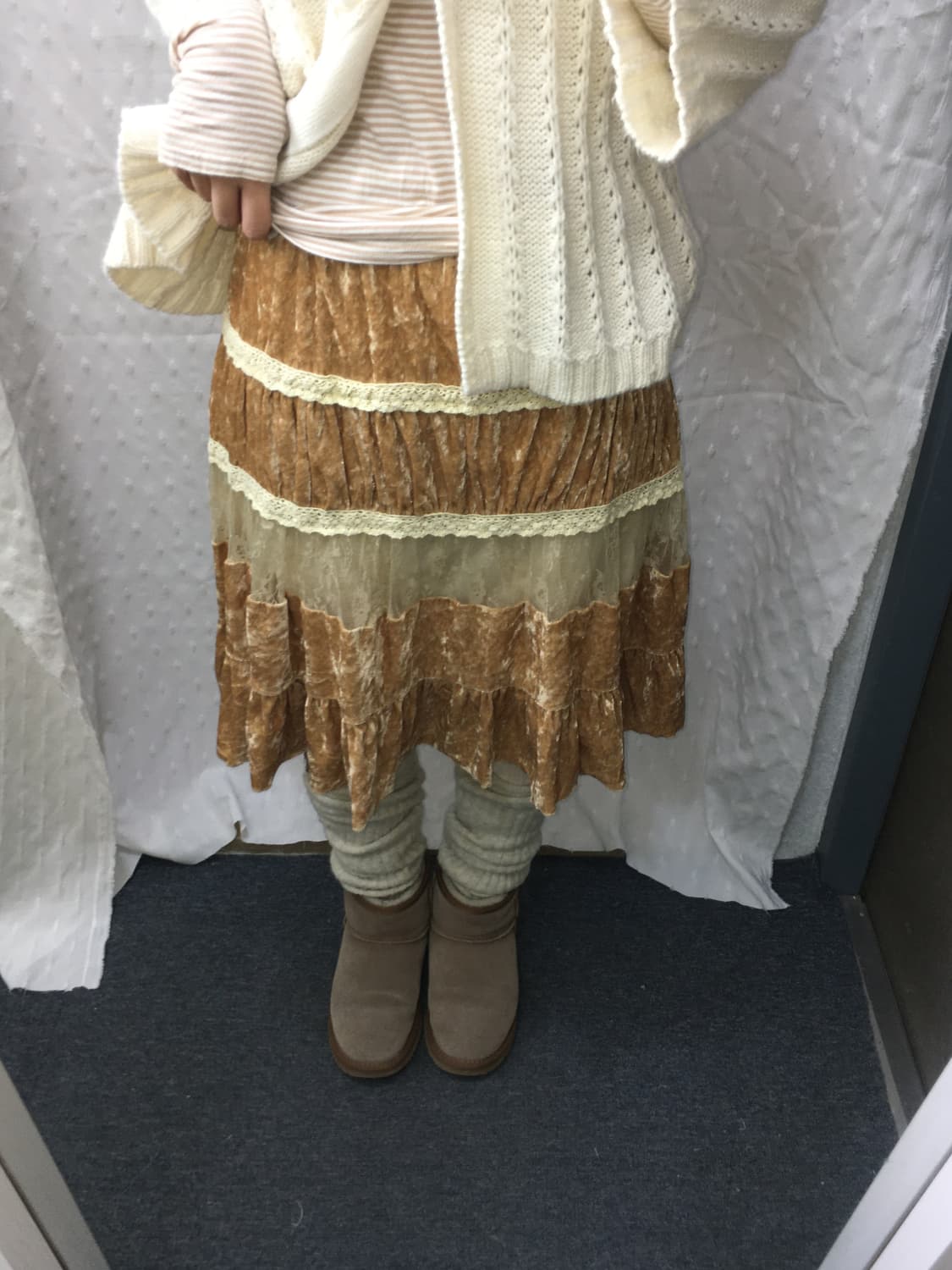 카멜 벨벳 레이스 스커트 상품이미지4