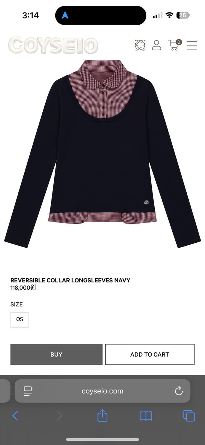 코이세이오 REVERSIBLE COLLAR LONGSLEEVES NAVY 상품이미지1
