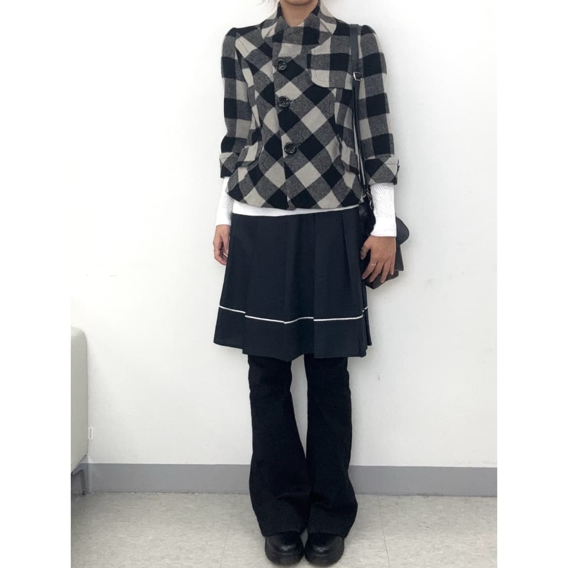 빈티지 블랙 하프 울 코트 상품이미지2