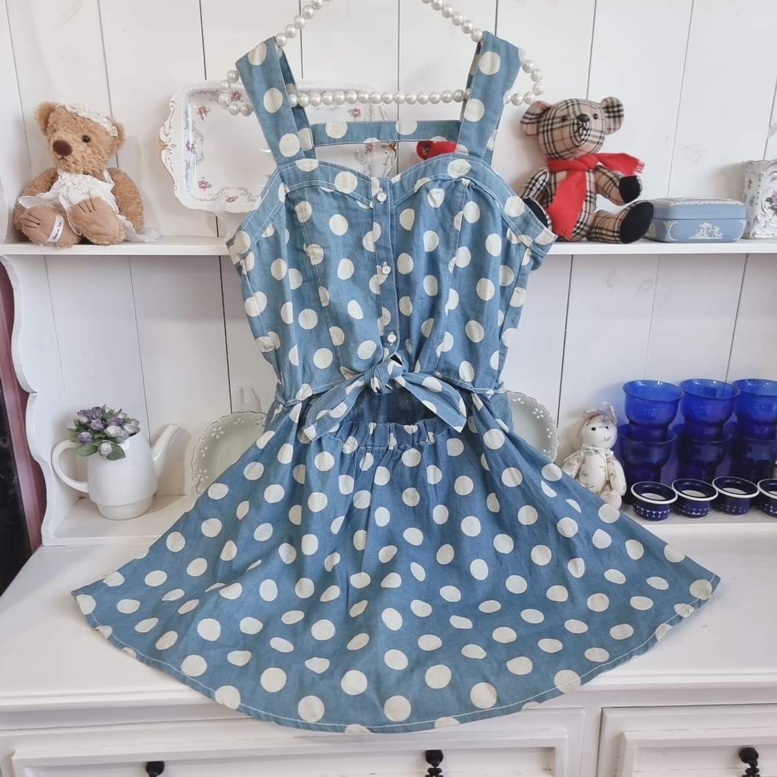 도트 데님 원피스 상품이미지1