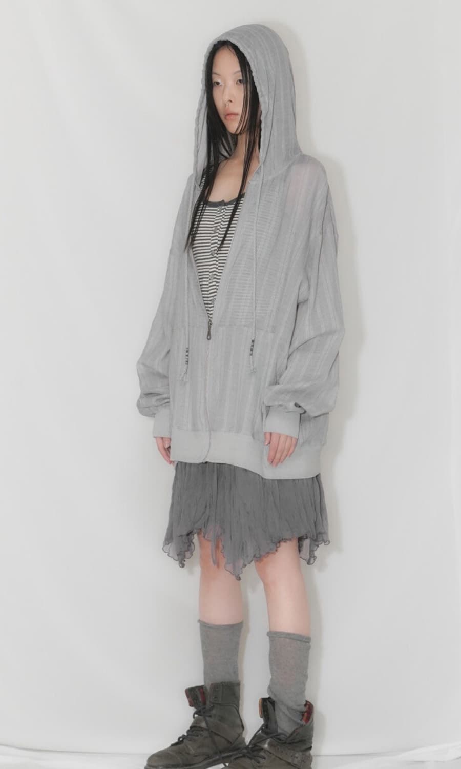 탠스댄스 파히섬 시스루 후드집업 그레이 상품이미지1