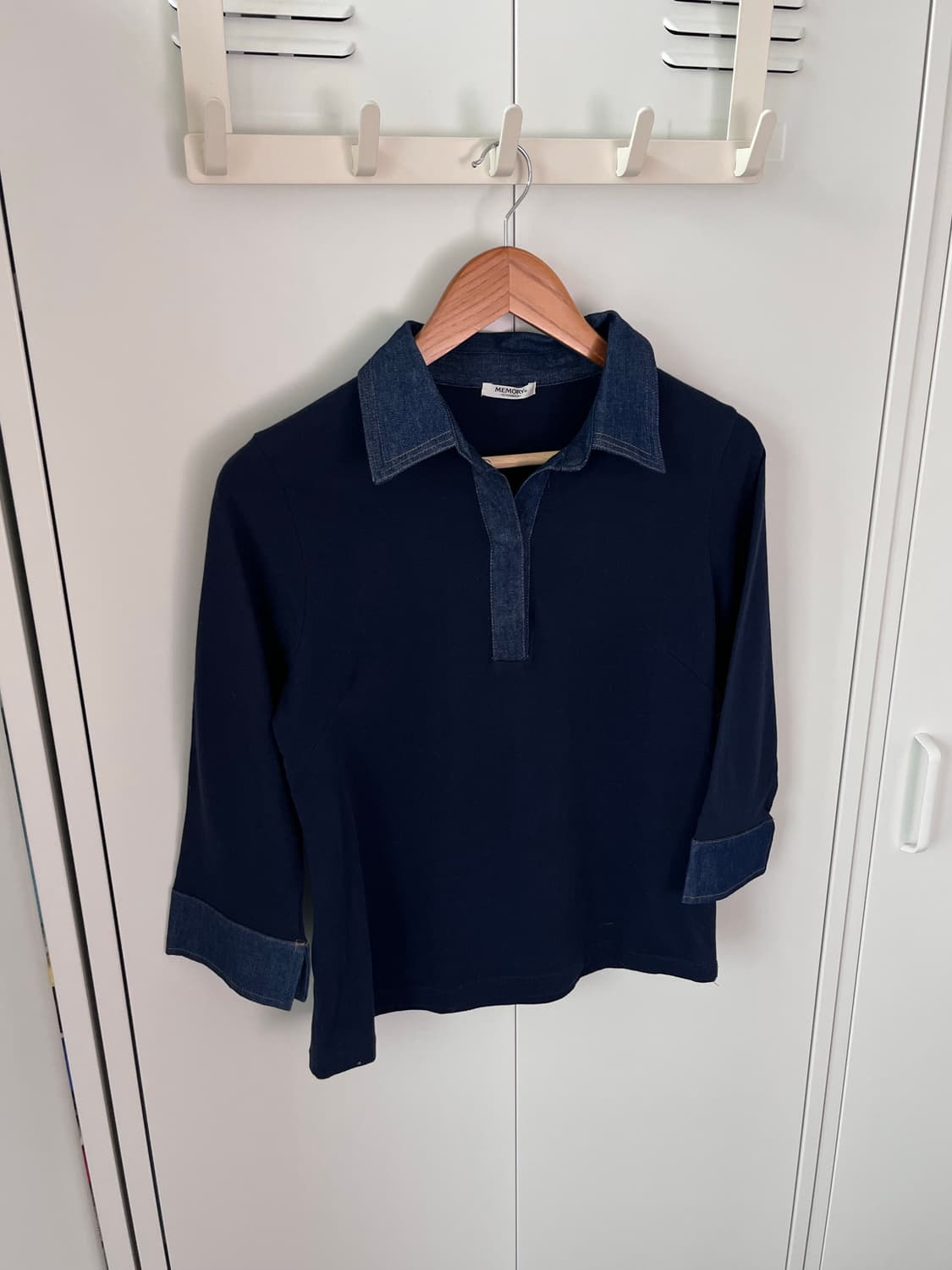 Memory 데님 셔츠 레이어드 카라 티셔츠 상품이미지1