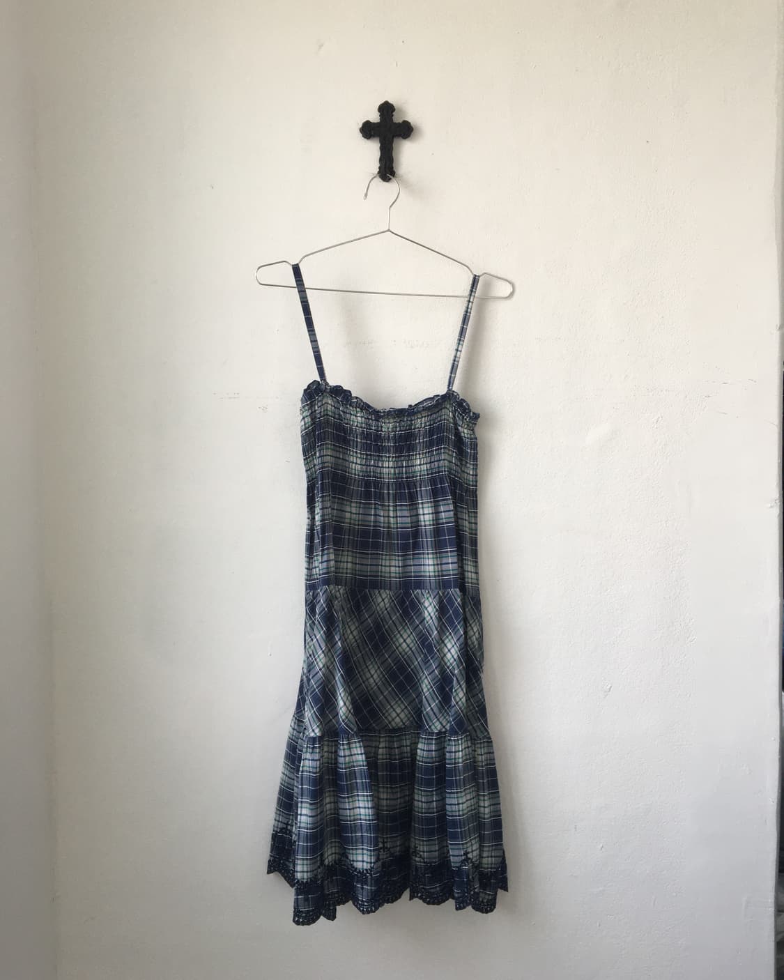 Embroidery point check pattern sleeveles 상품이미지2