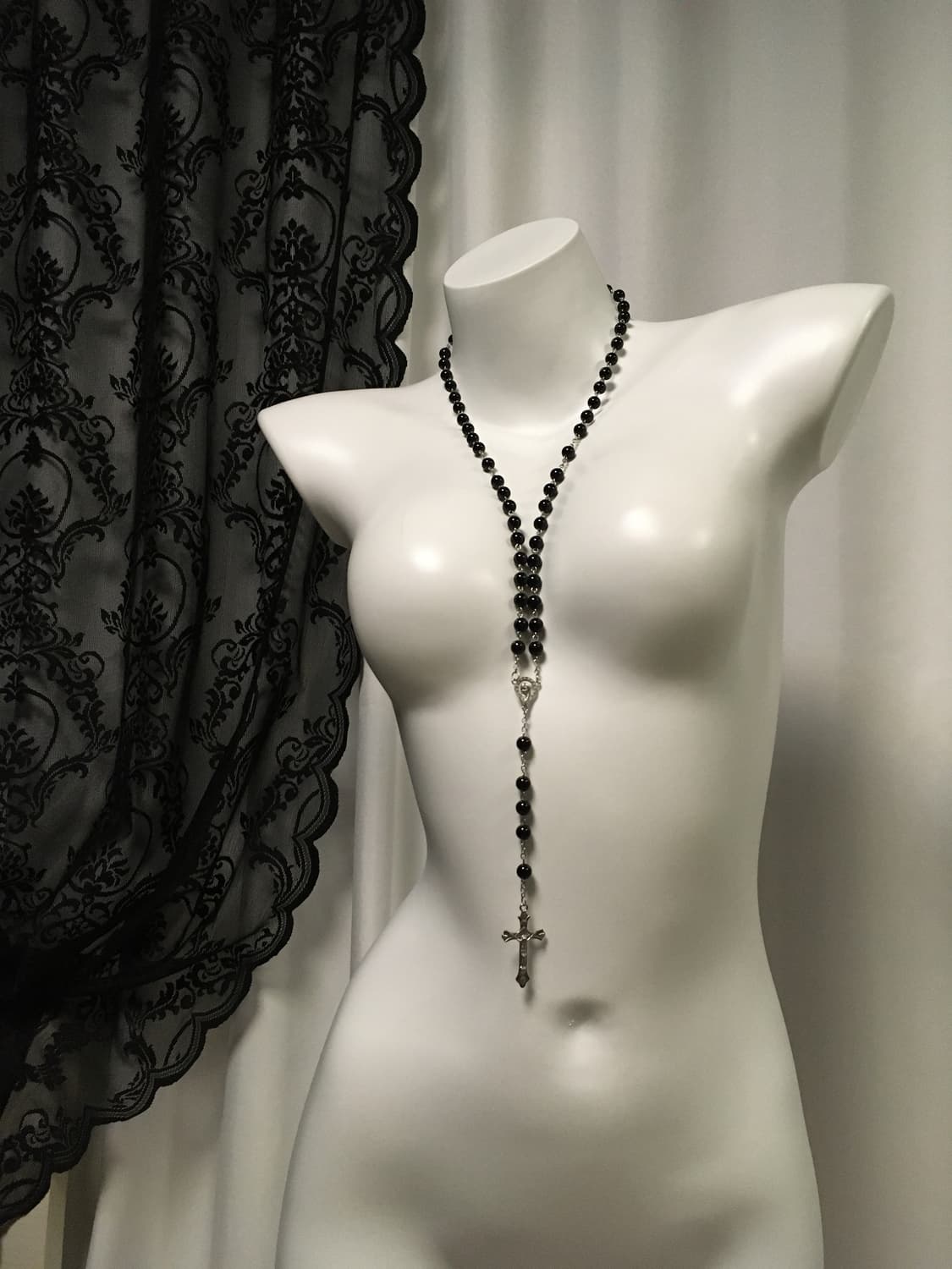 Vintage 핀터레스트 나나 블랙 십자가 로자리오 묵주 목걸이 상품이미지5