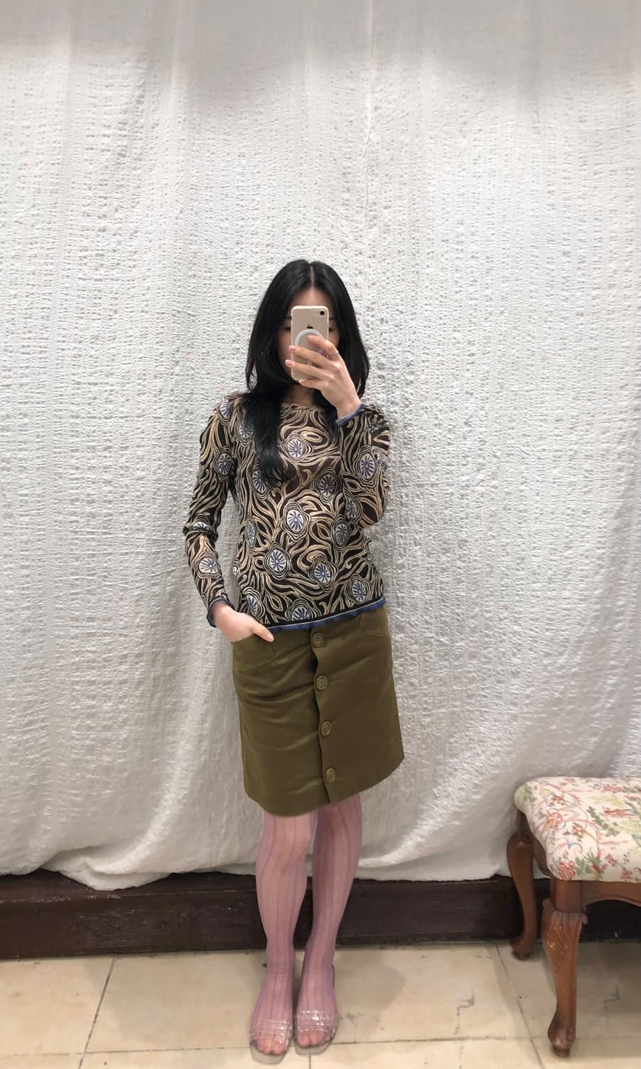 Buttons khaki midi skirt 상품이미지3