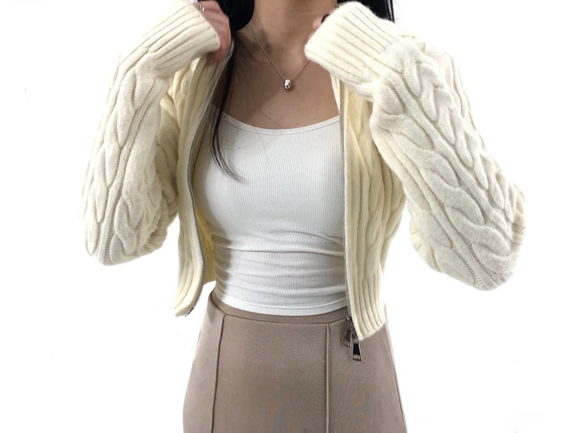 Twist Knit Ivory Hooded Zip-Up  상품이미지1